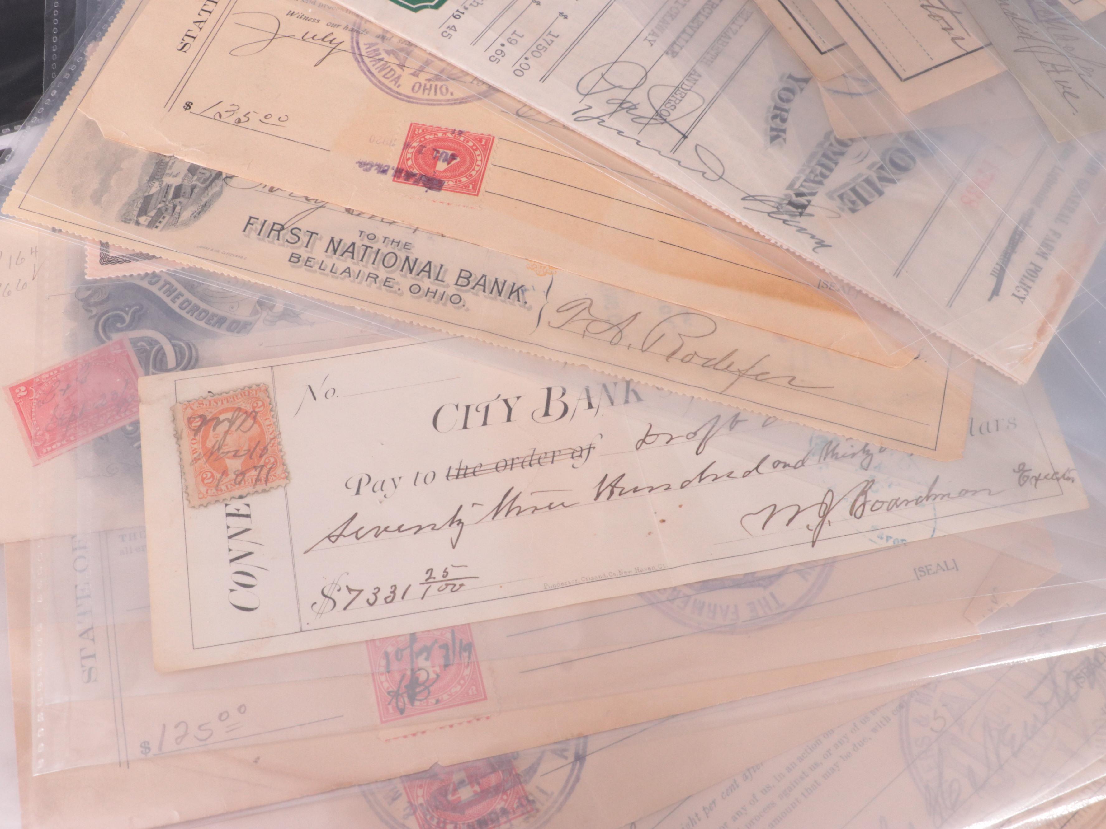 Collection of Antique Checks, 1870s to 1930s