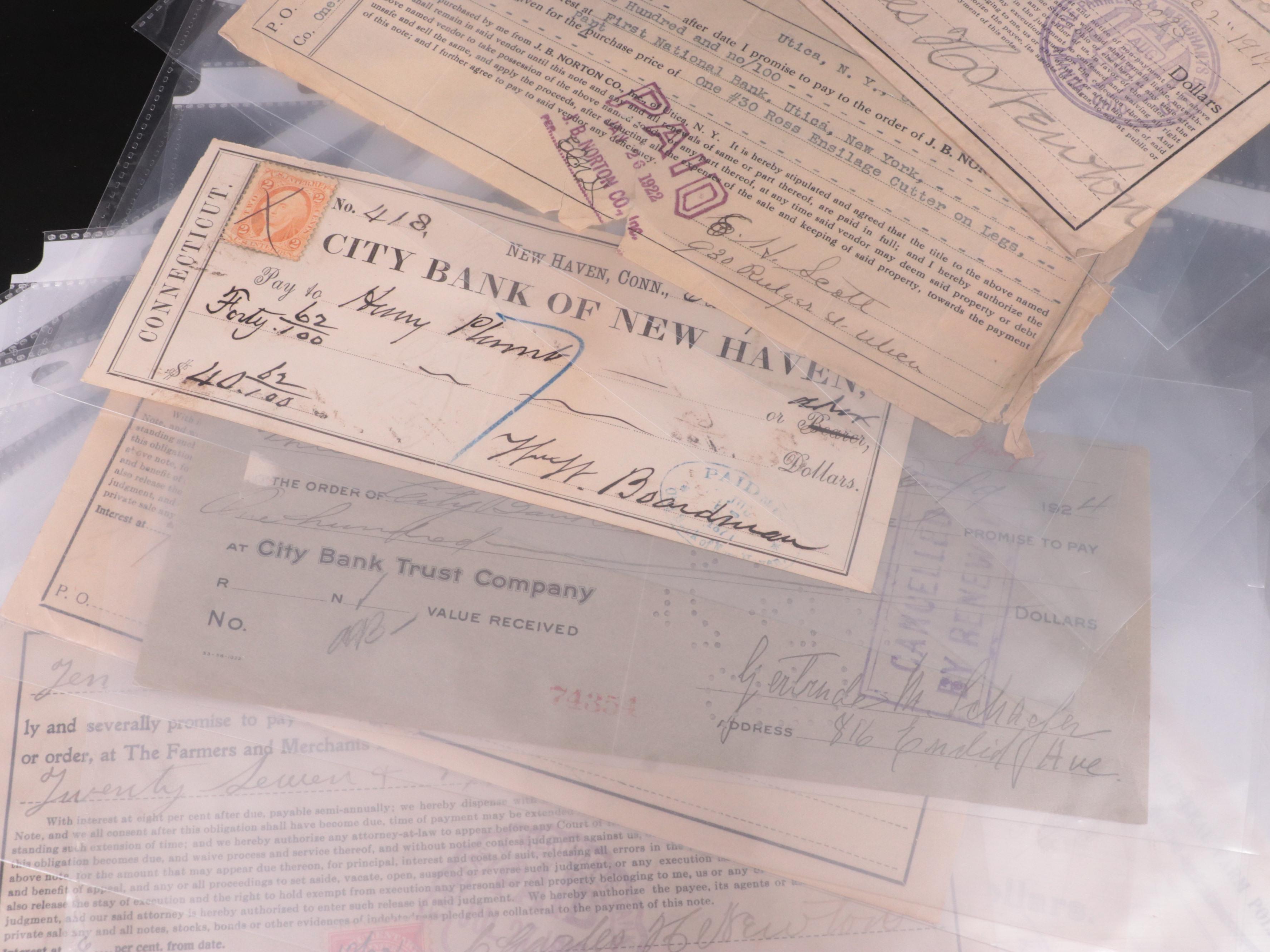 Collection of Antique Checks, 1870s to 1930s