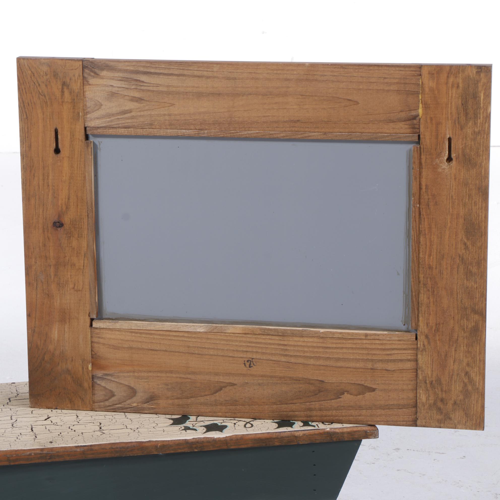 Primitive Style Paint-Decorated Wooden Bootjack Bench and Mirror