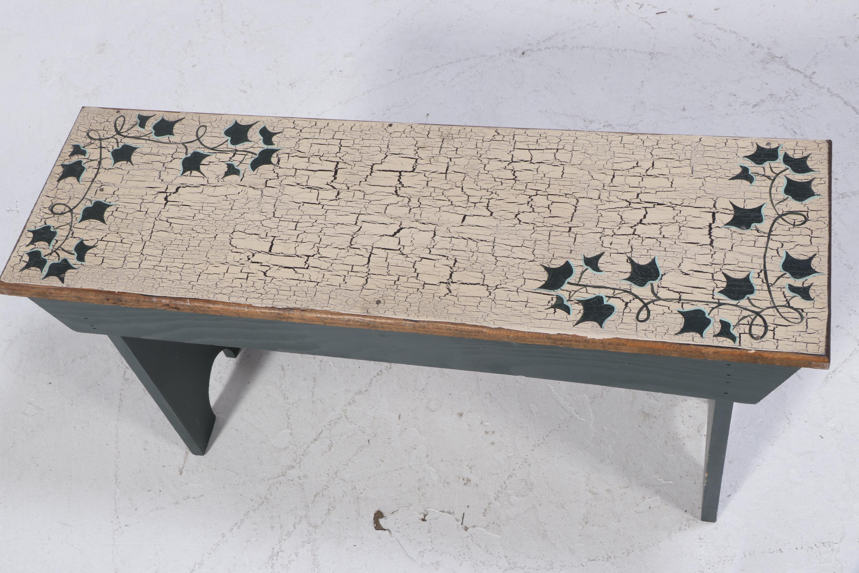 Primitive Style Paint-Decorated Wooden Bootjack Bench and Mirror