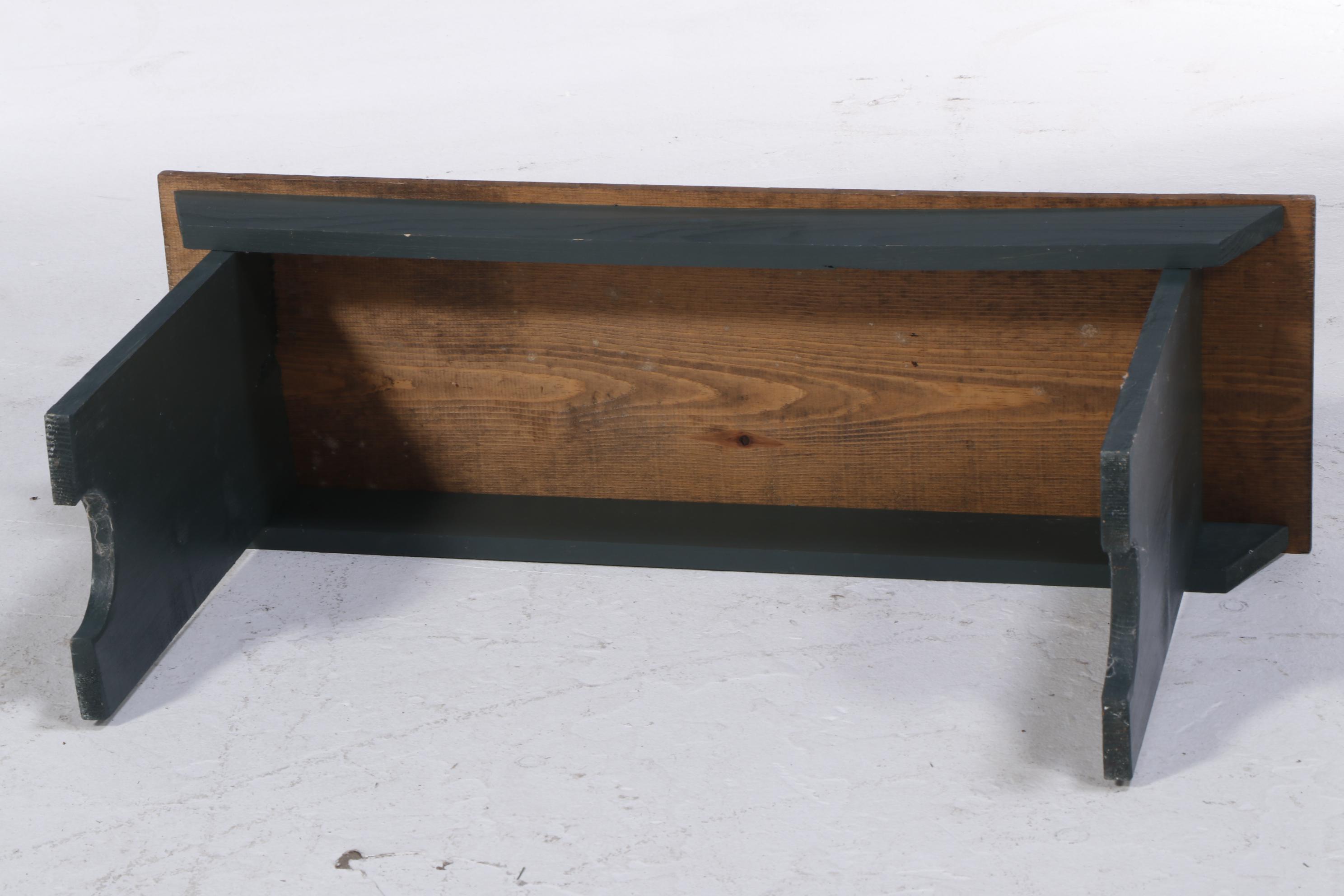 Primitive Style Paint-Decorated Wooden Bootjack Bench and Mirror