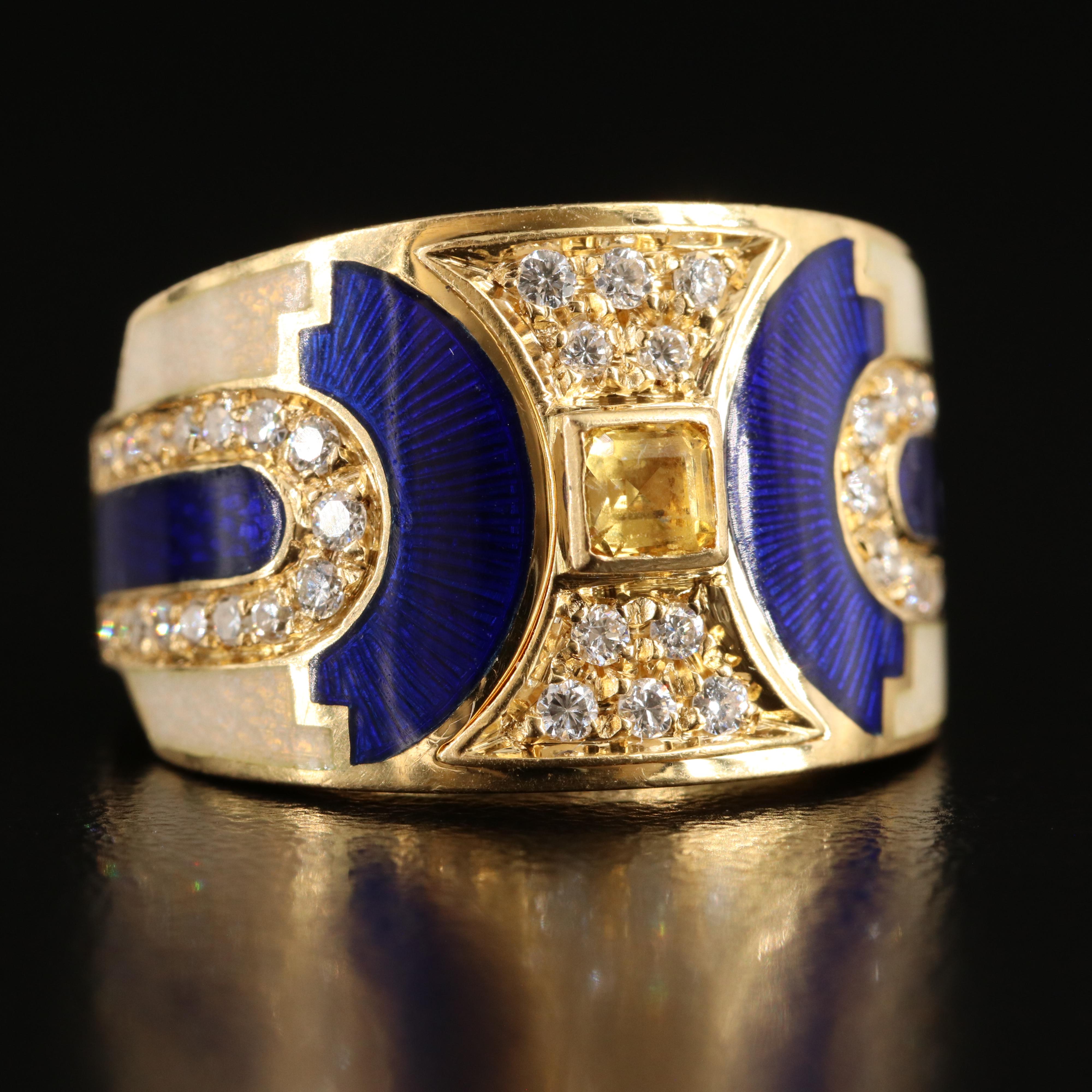 18K Heliodor, Diamond and Enamel Ring
