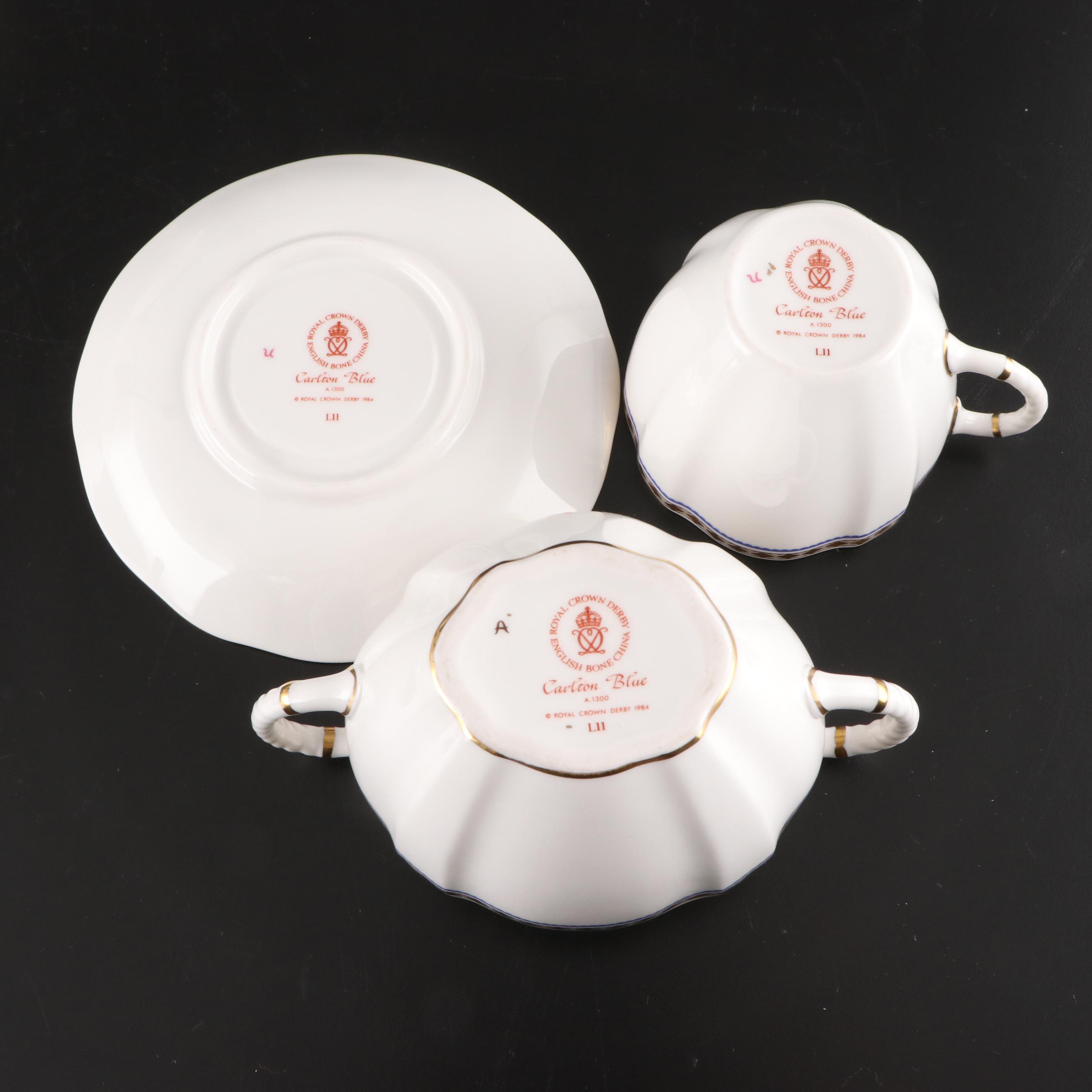 Royal Crown Derby "Carlton Gold" and "Carlton Blue" Bone China Tableware, 1989