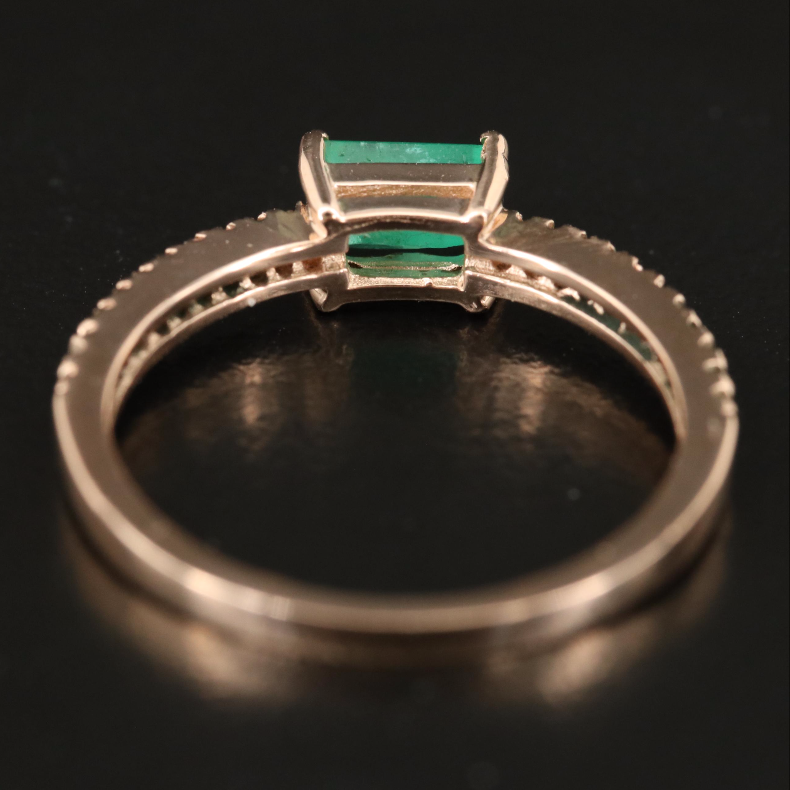 10K Rose Gold Emerald and Cubic Zirconia Ring