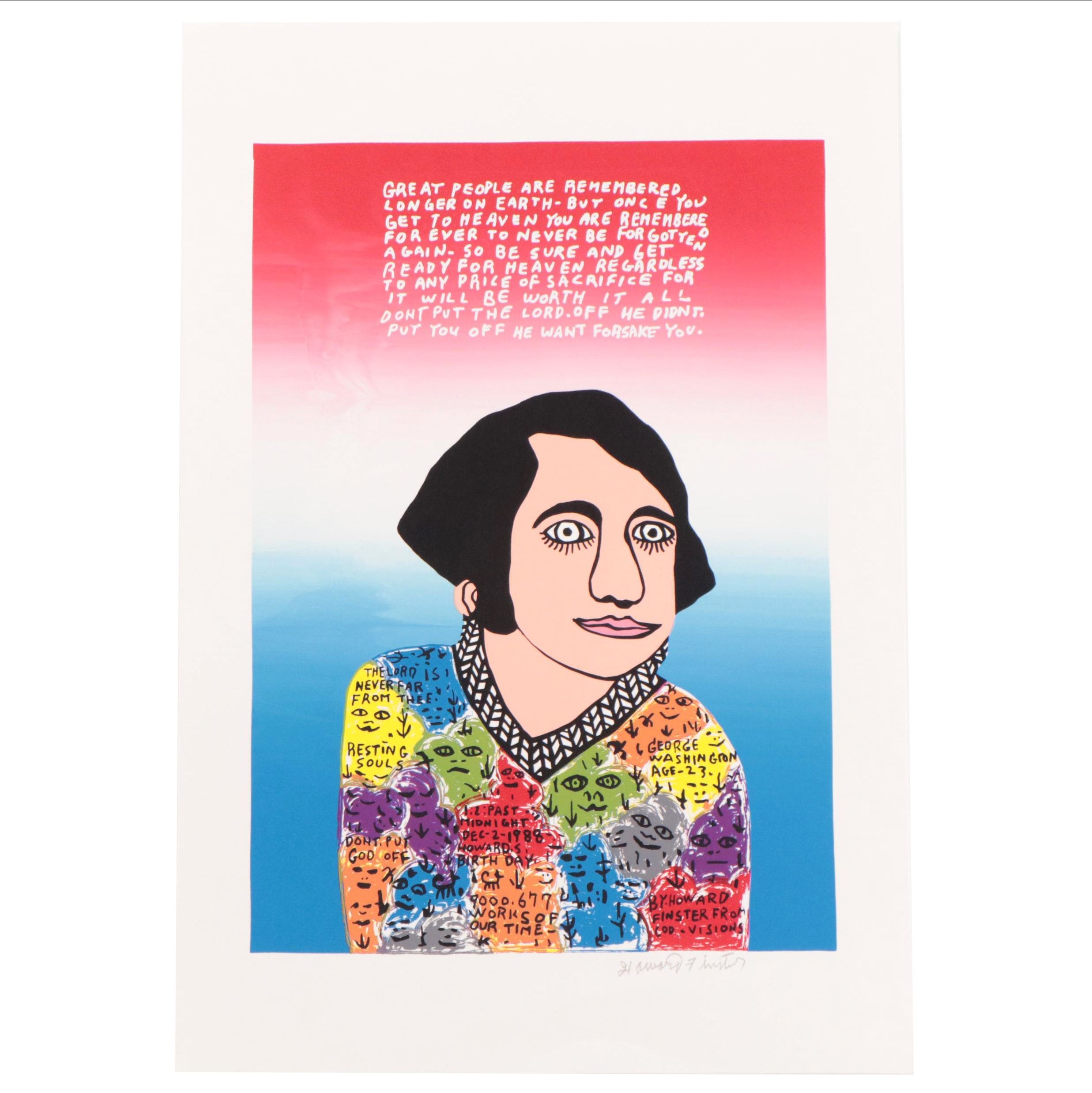 Howard Finster Serigraph "Young George," Circa 1988