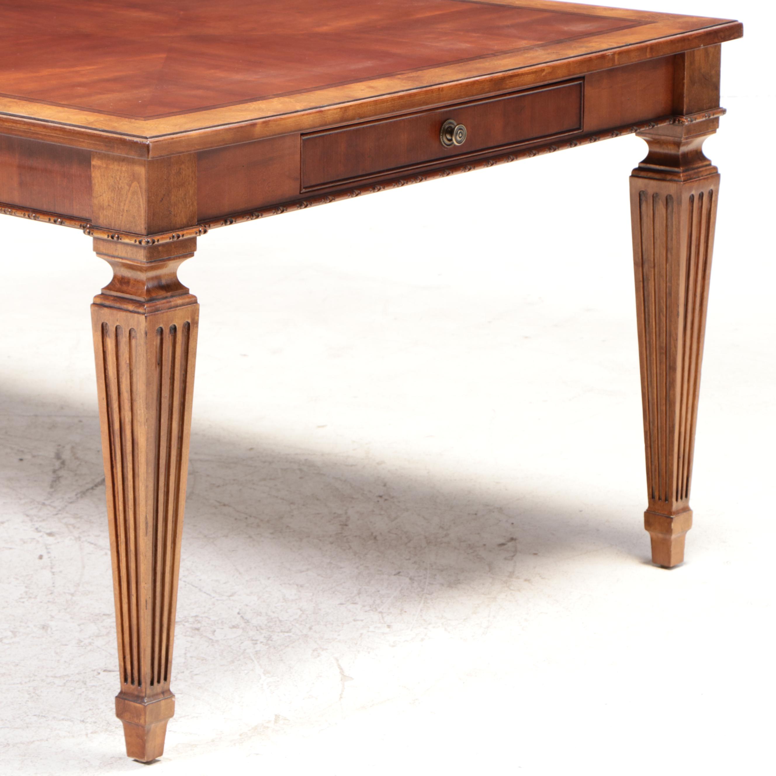 Seven-Piece Ethan Allen "Townhouse" Hardwood and Custom-Upholstered Dining Set