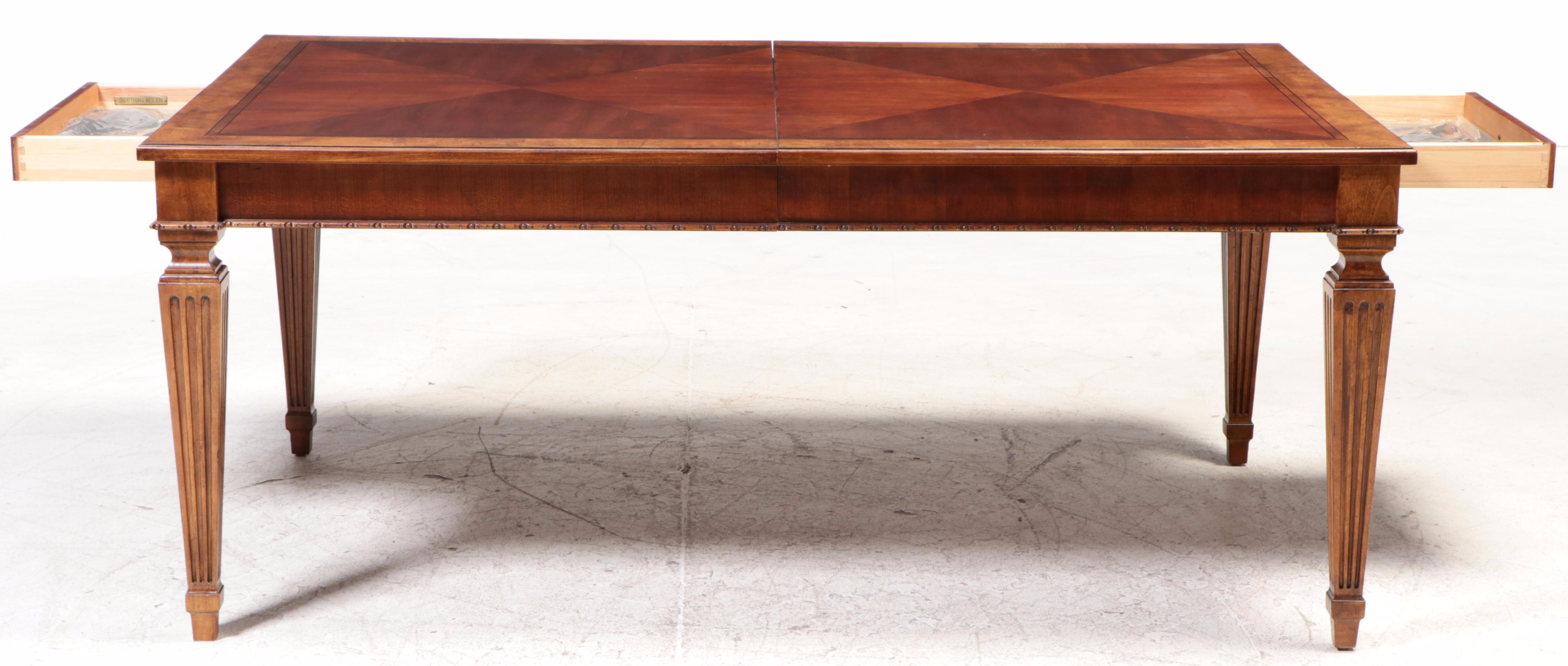 Seven-Piece Ethan Allen "Townhouse" Hardwood and Custom-Upholstered Dining Set