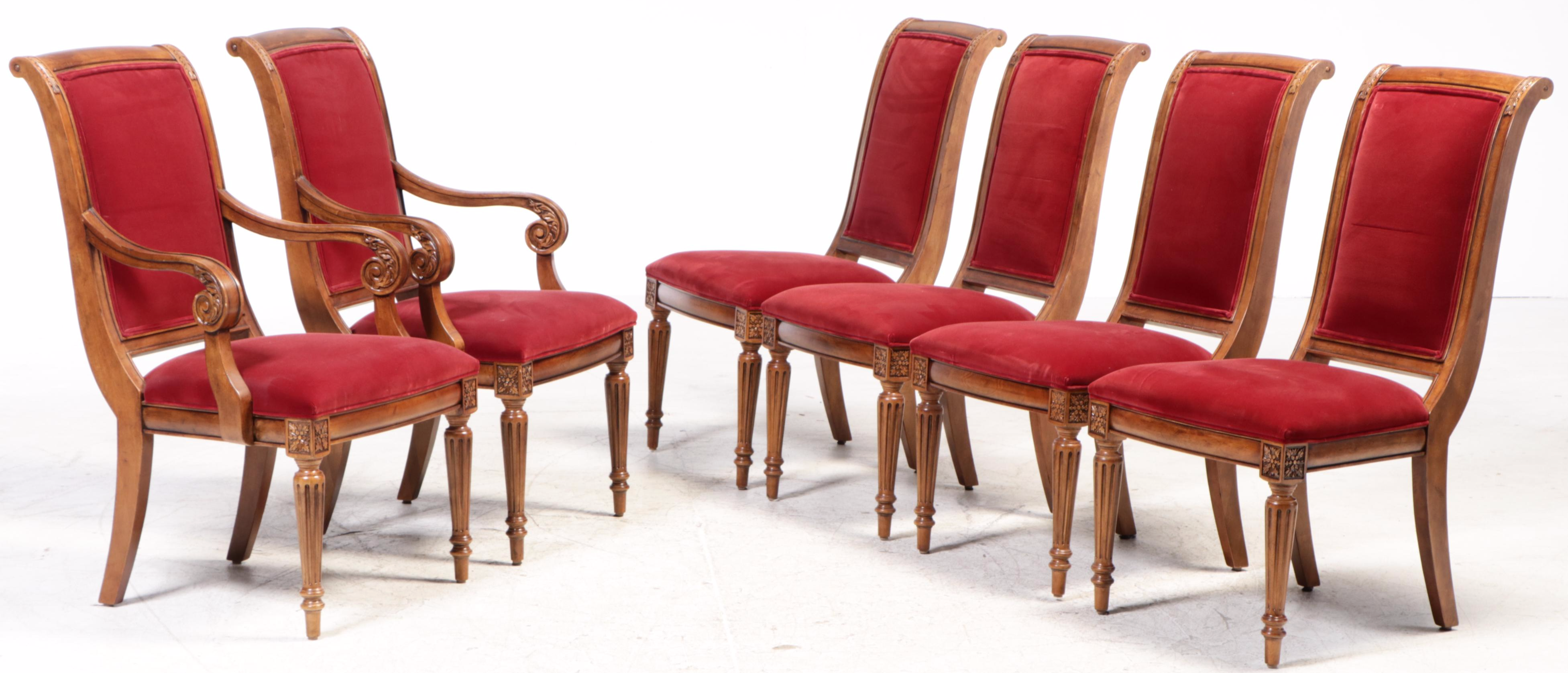 Seven-Piece Ethan Allen "Townhouse" Hardwood and Custom-Upholstered Dining Set