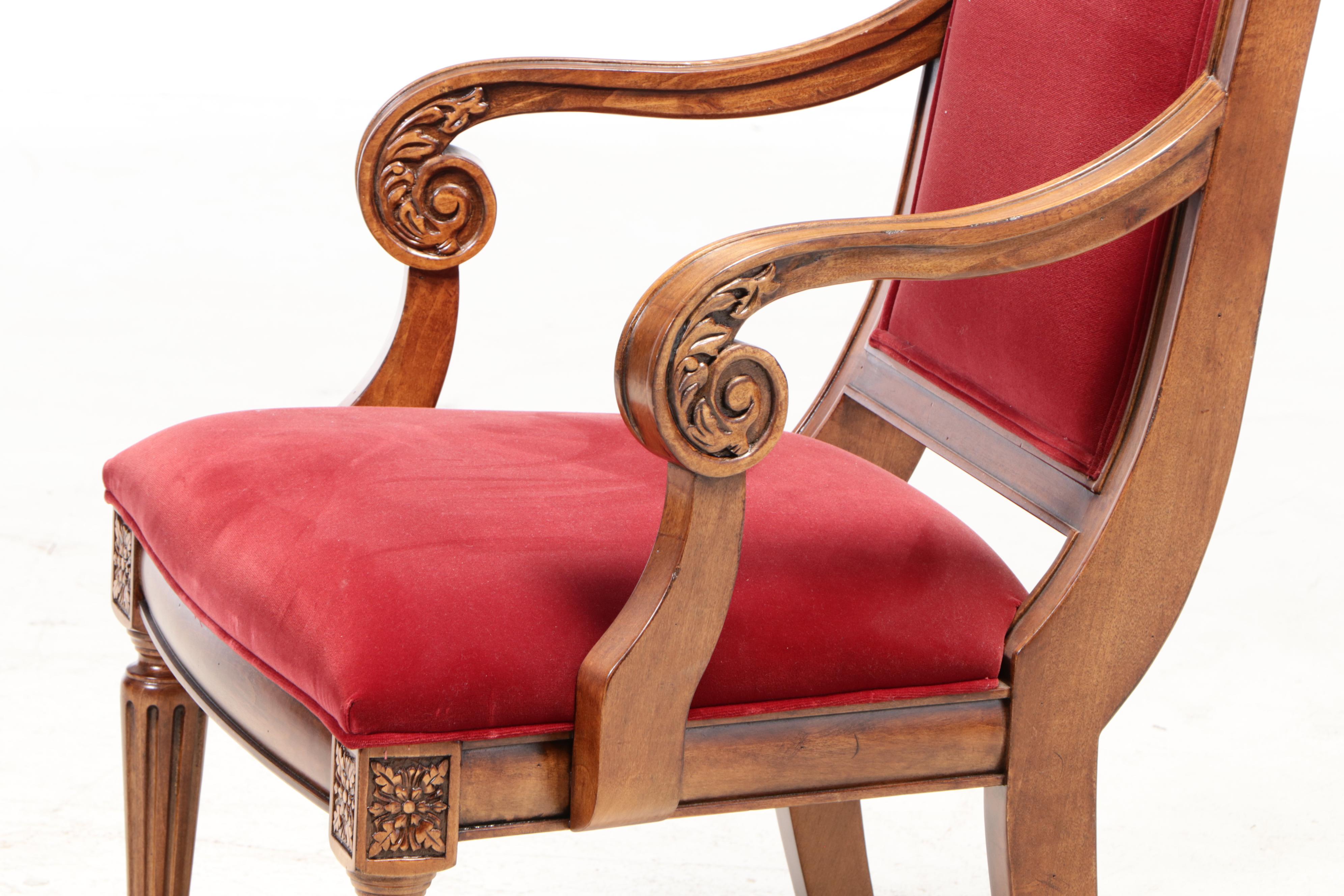 Seven-Piece Ethan Allen "Townhouse" Hardwood and Custom-Upholstered Dining Set