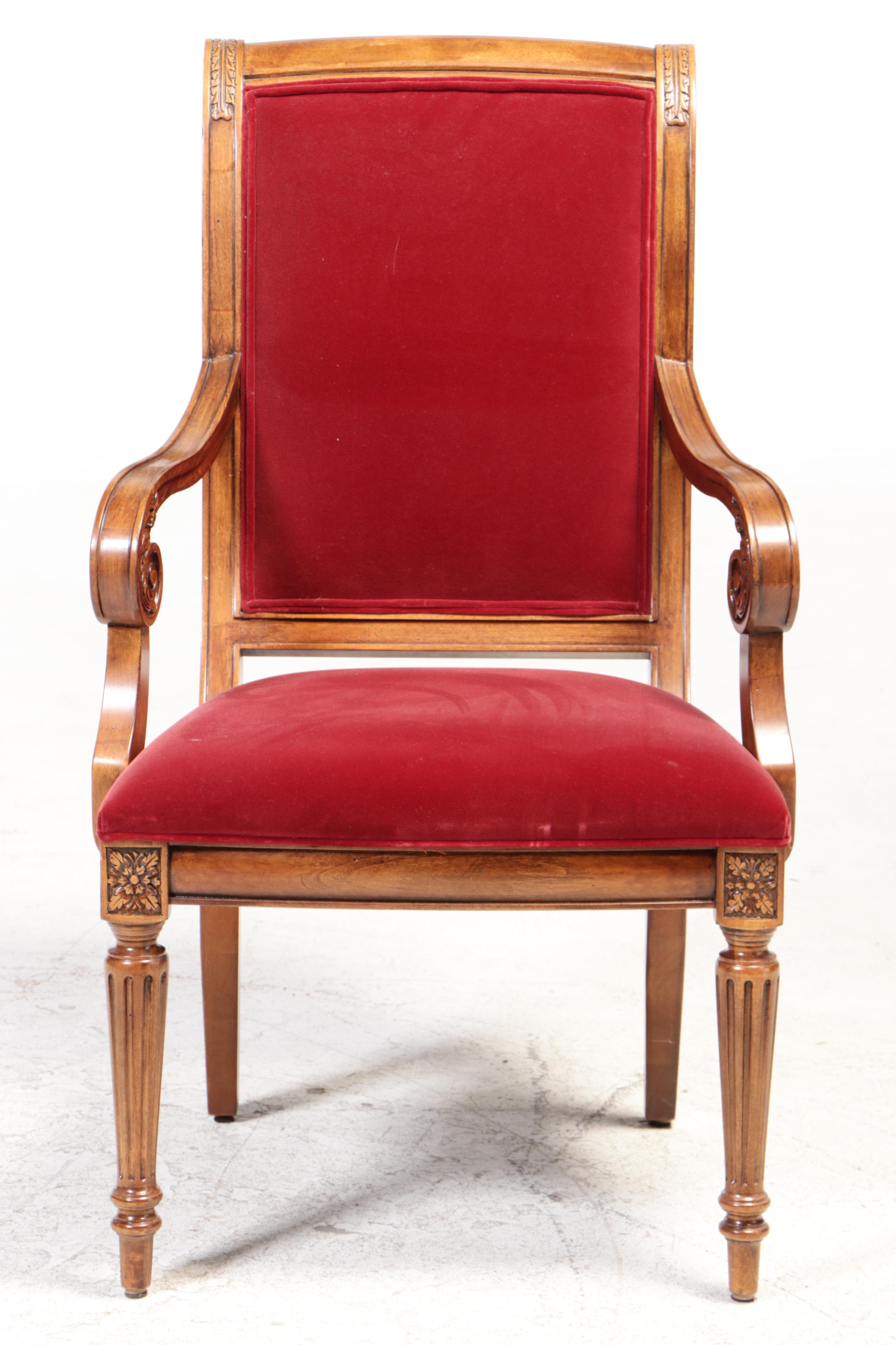 Seven-Piece Ethan Allen "Townhouse" Hardwood and Custom-Upholstered Dining Set