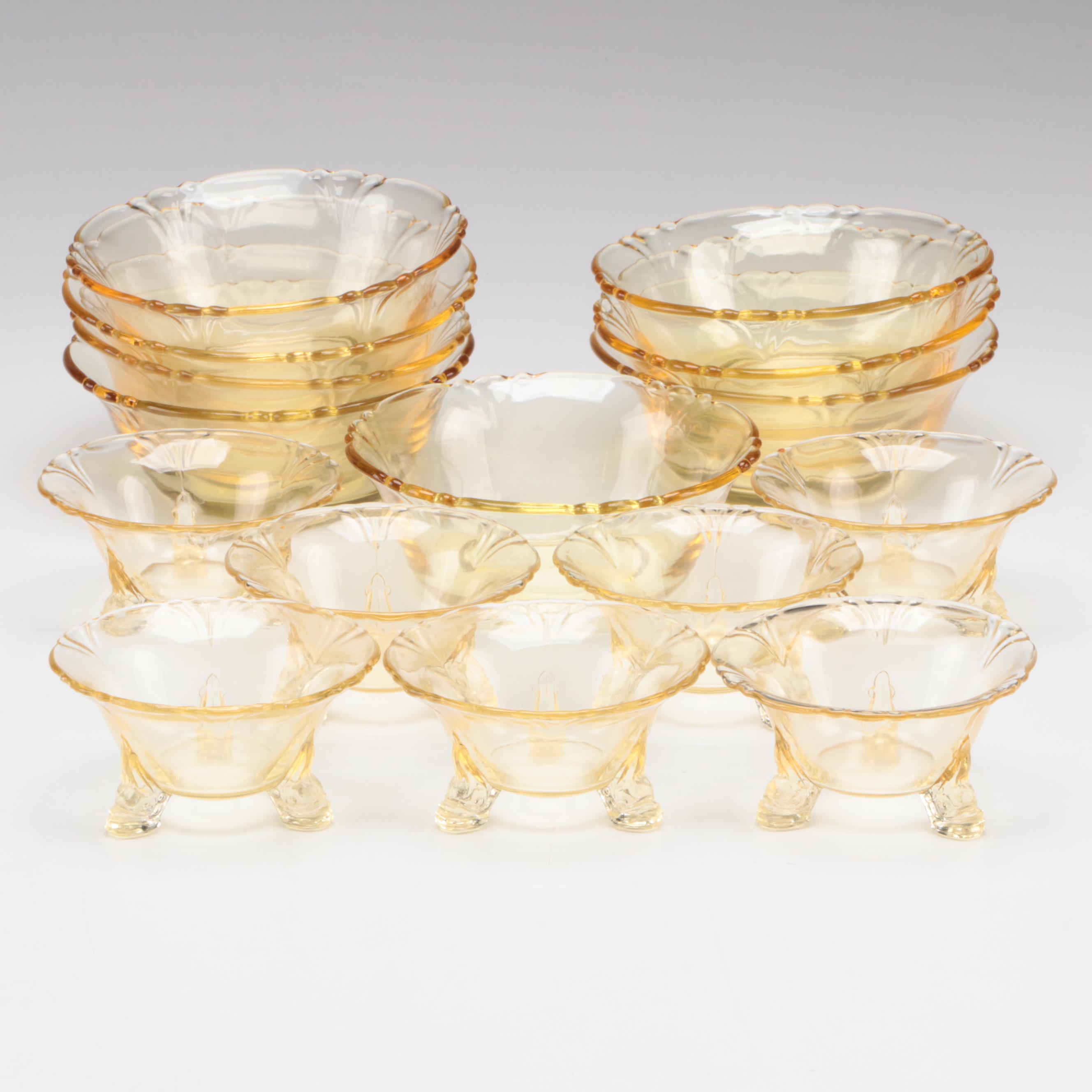 Heisey "Empress" Sahara Yellow Bowls and 3-Toed Dolphin Mayonnaise Bowls