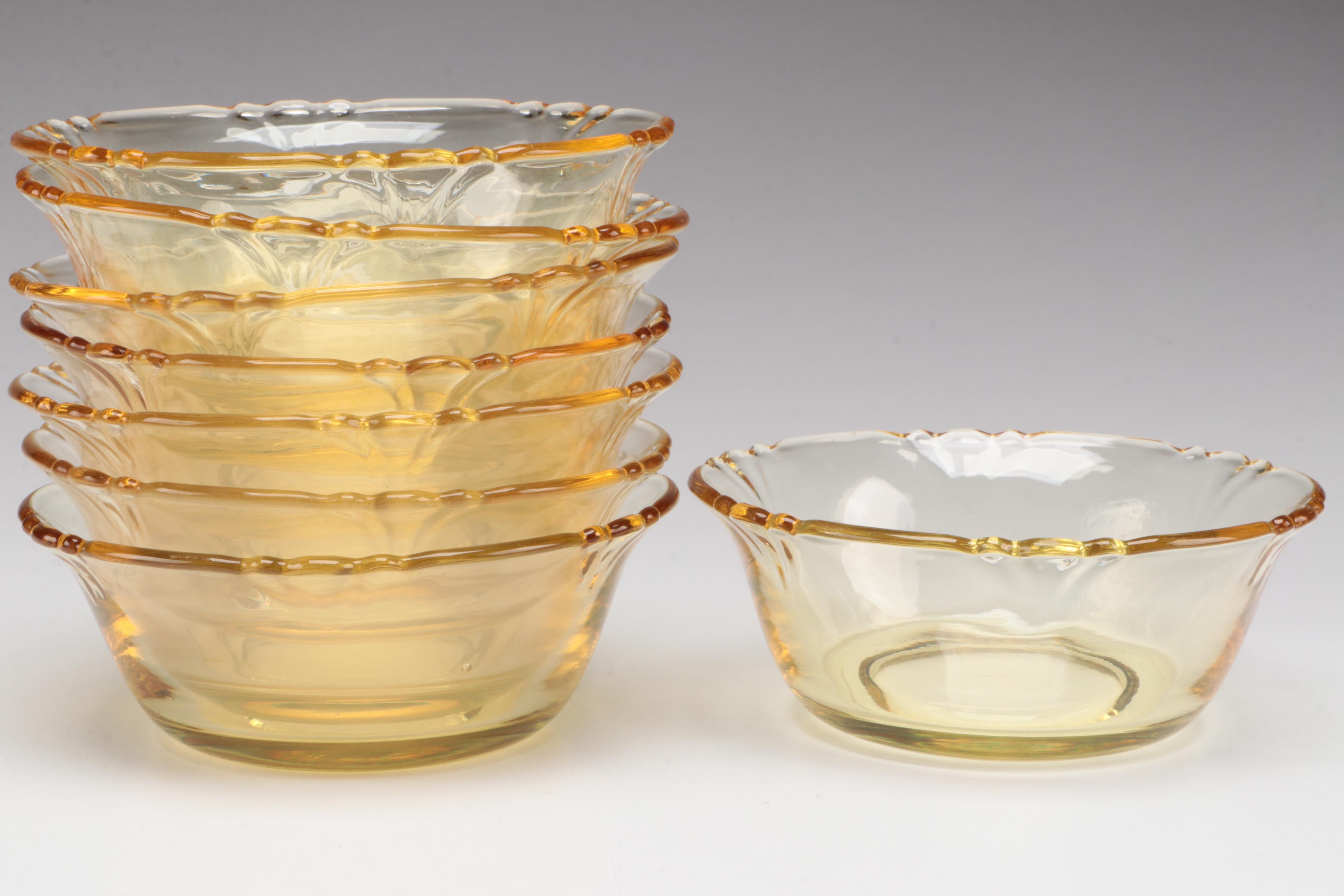 Heisey "Empress" Sahara Yellow Bowls and 3-Toed Dolphin Mayonnaise Bowls