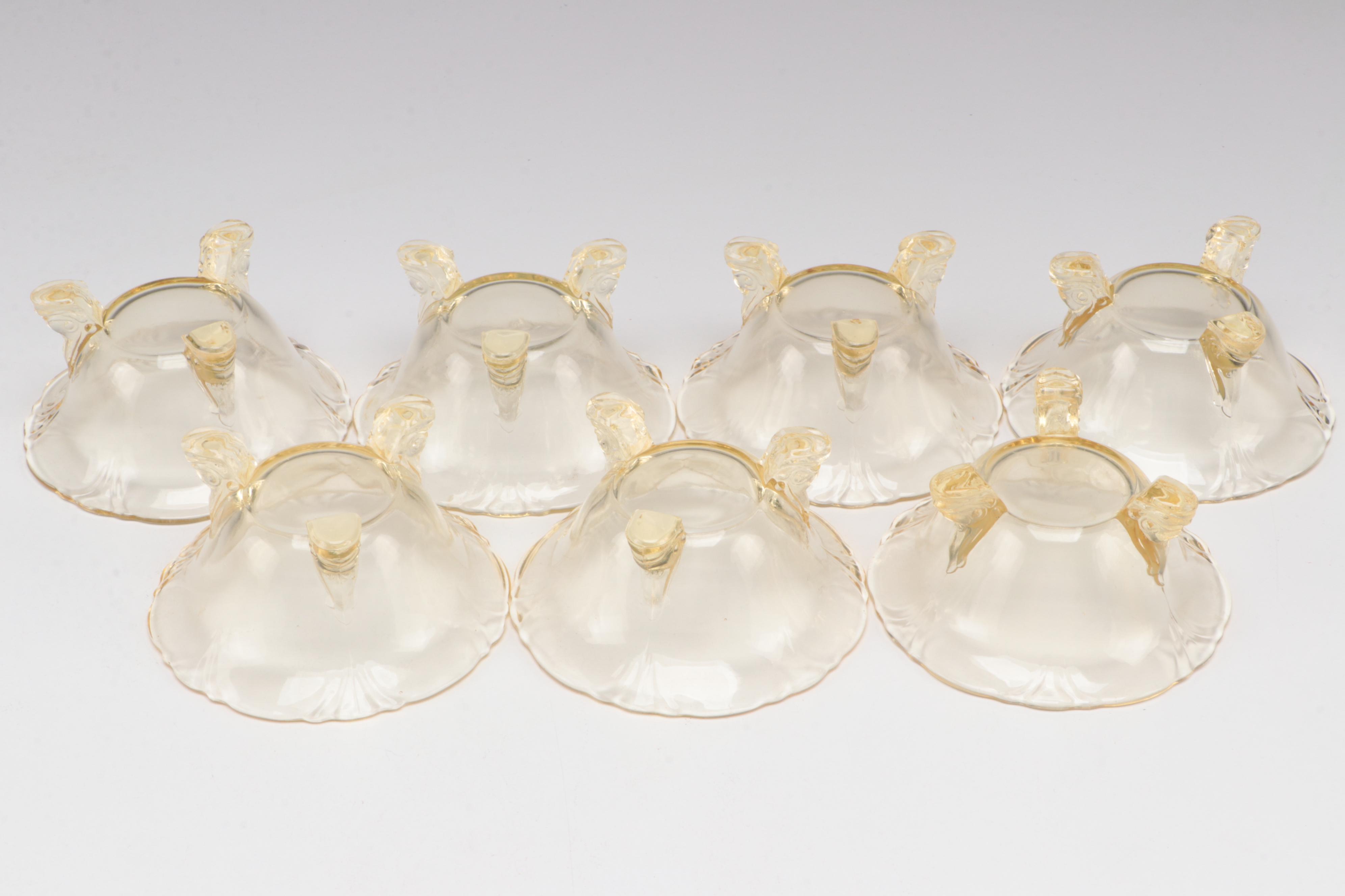 Heisey "Empress" Sahara Yellow Bowls and 3-Toed Dolphin Mayonnaise Bowls