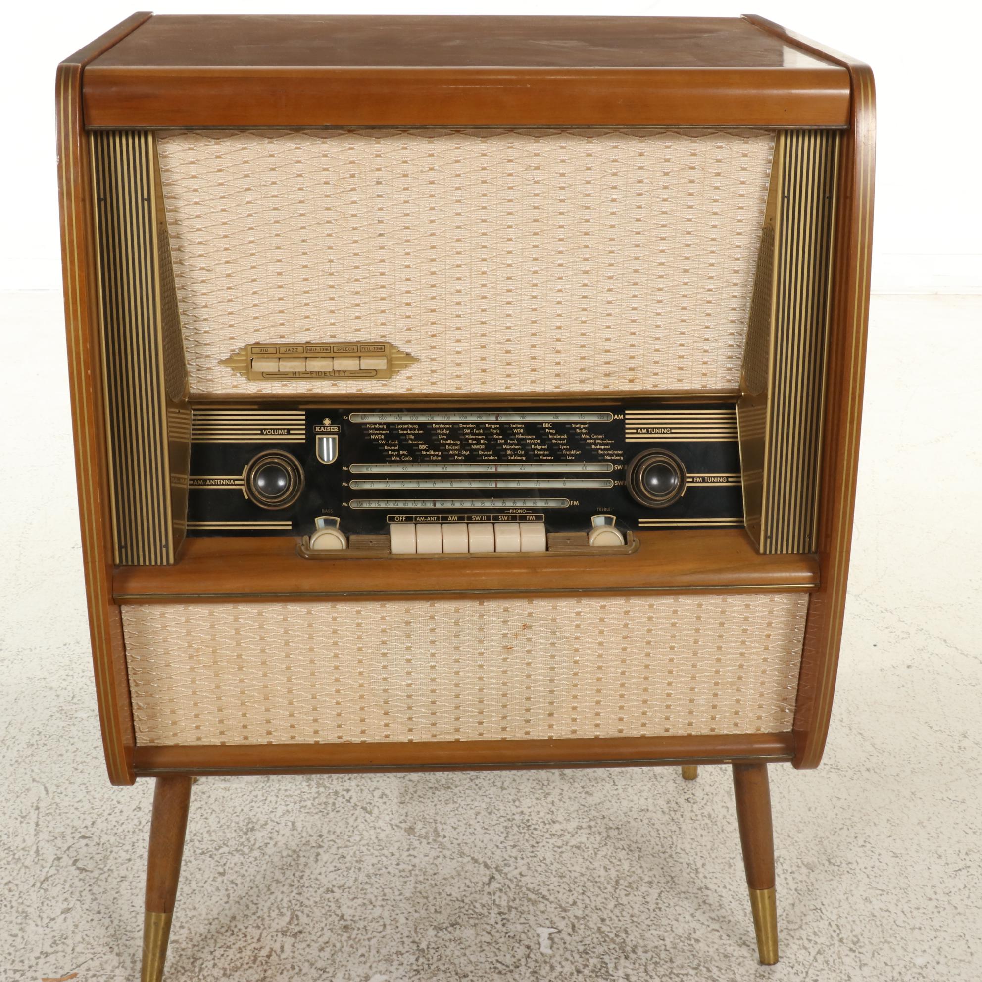 MCM Telefunken Kaiser Walnut Freestanding Combination Radio Turntable