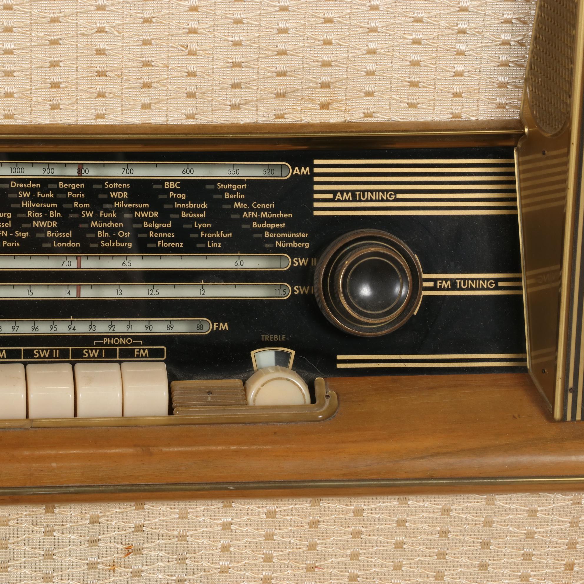 MCM Telefunken Kaiser Walnut Freestanding Combination Radio Turntable