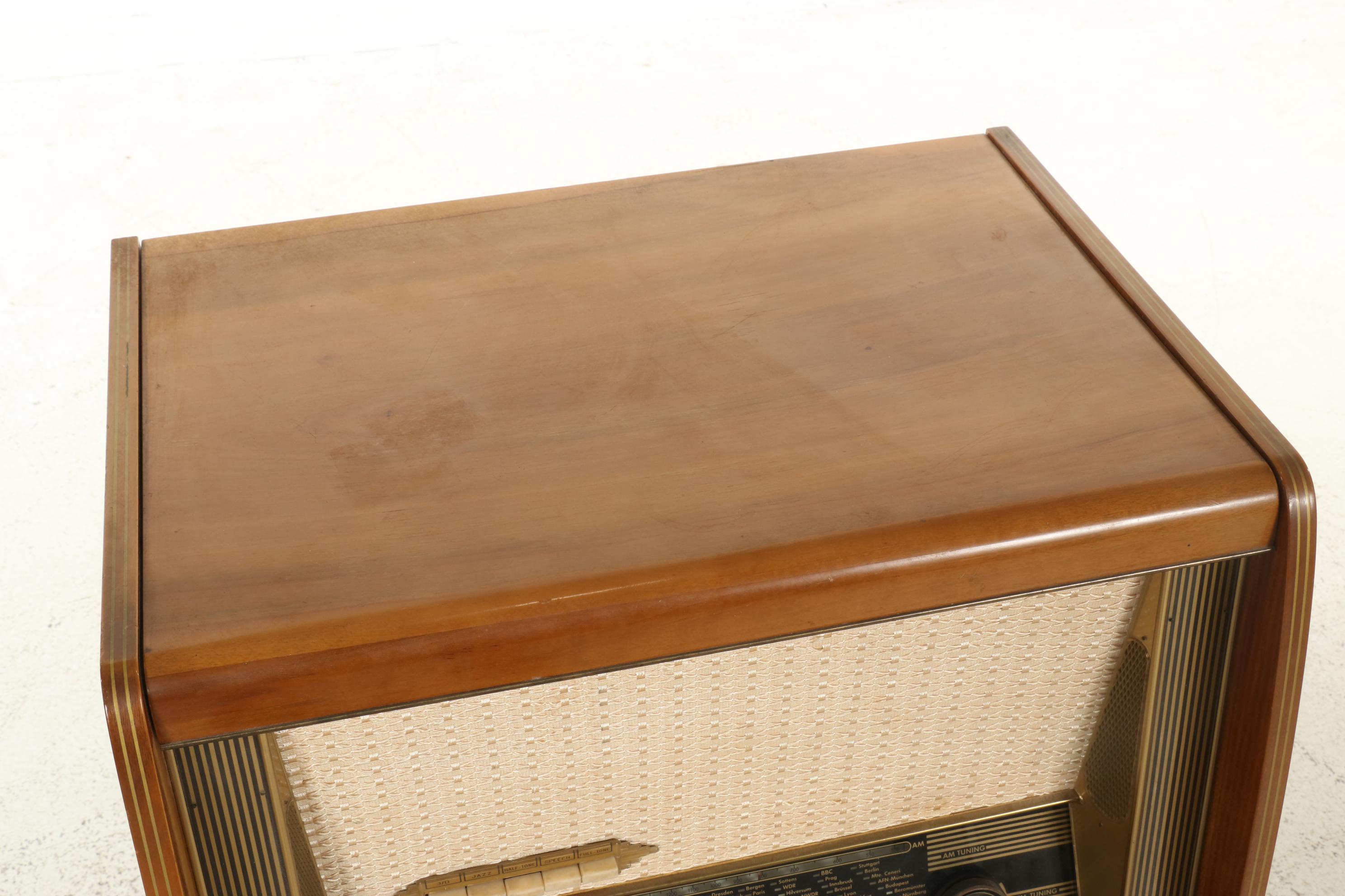 MCM Telefunken Kaiser Walnut Freestanding Combination Radio Turntable