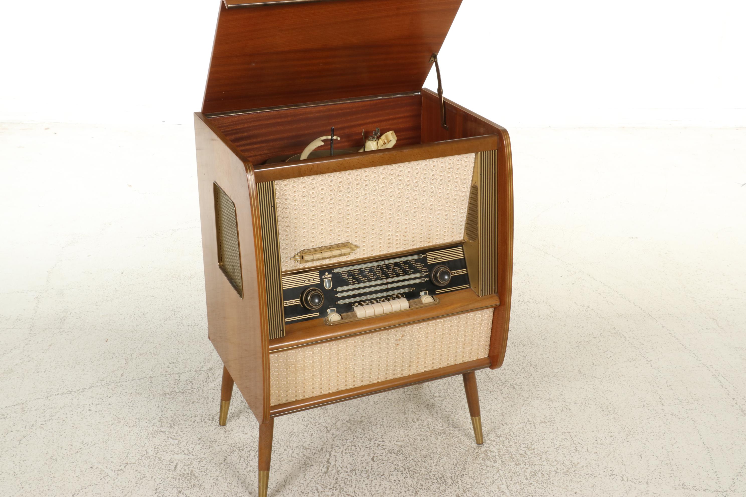 MCM Telefunken Kaiser Walnut Freestanding Combination Radio Turntable