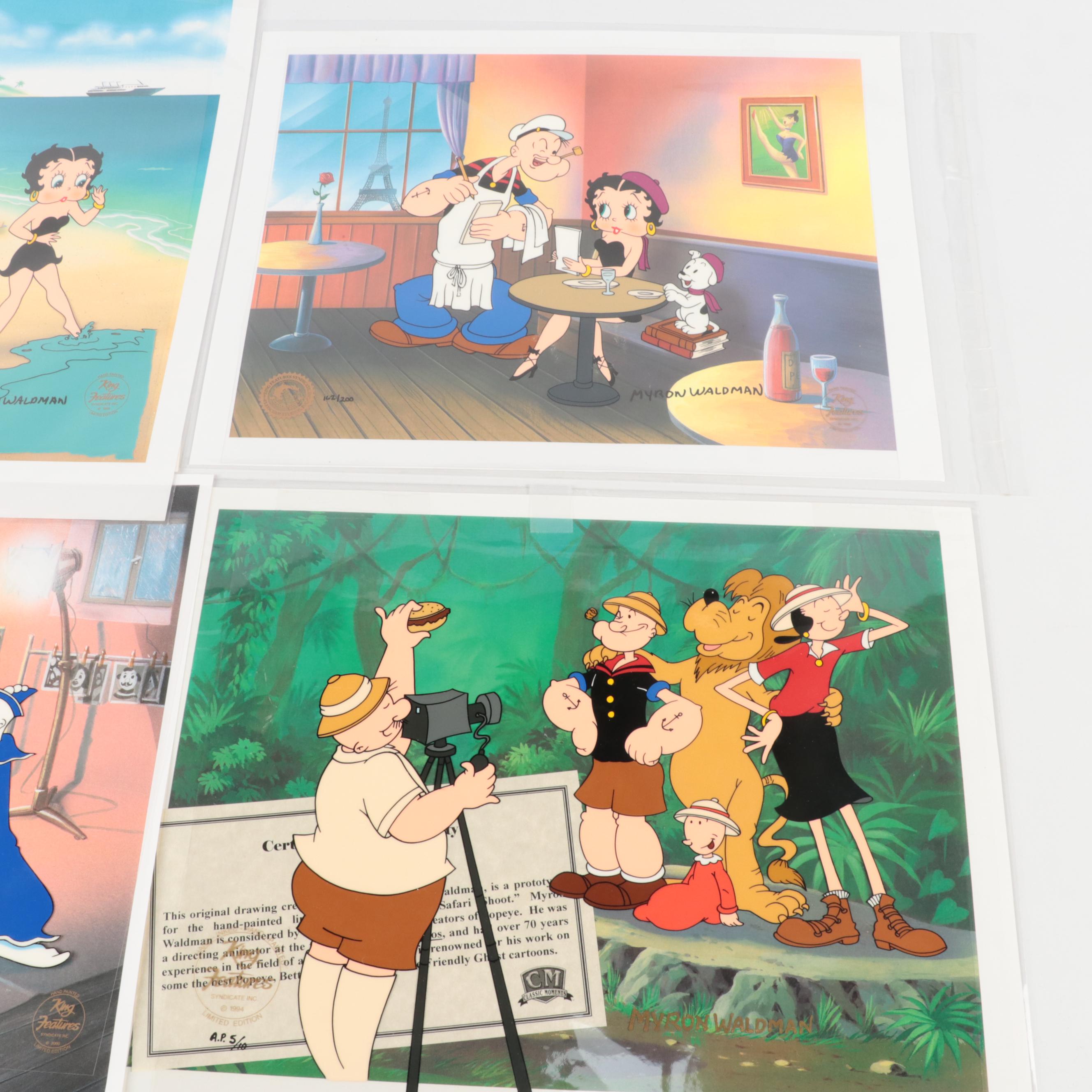 Limited Edition Myron Waldman Cels Featuring Popeye, Betty Boop, and More