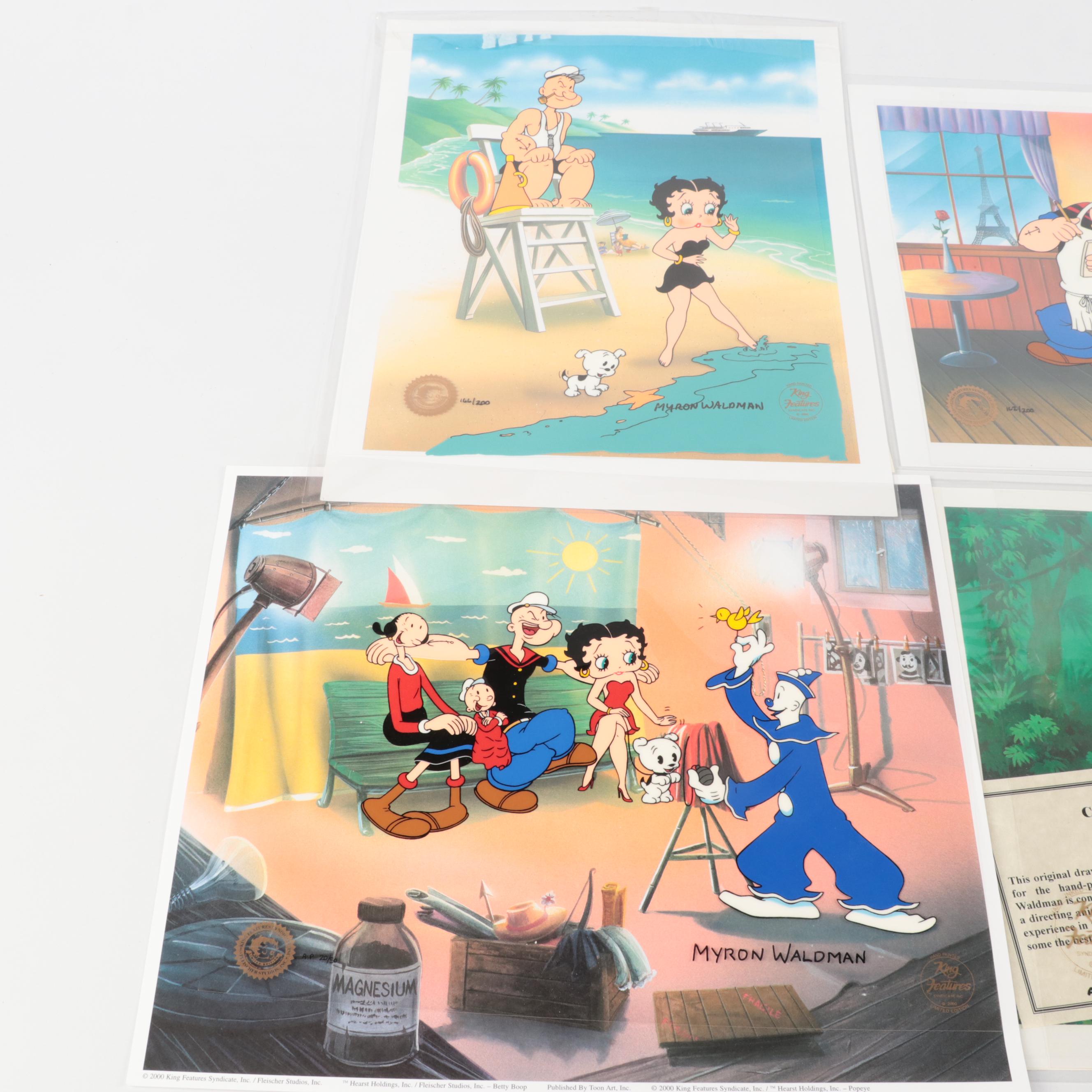 Limited Edition Myron Waldman Cels Featuring Popeye, Betty Boop, and More
