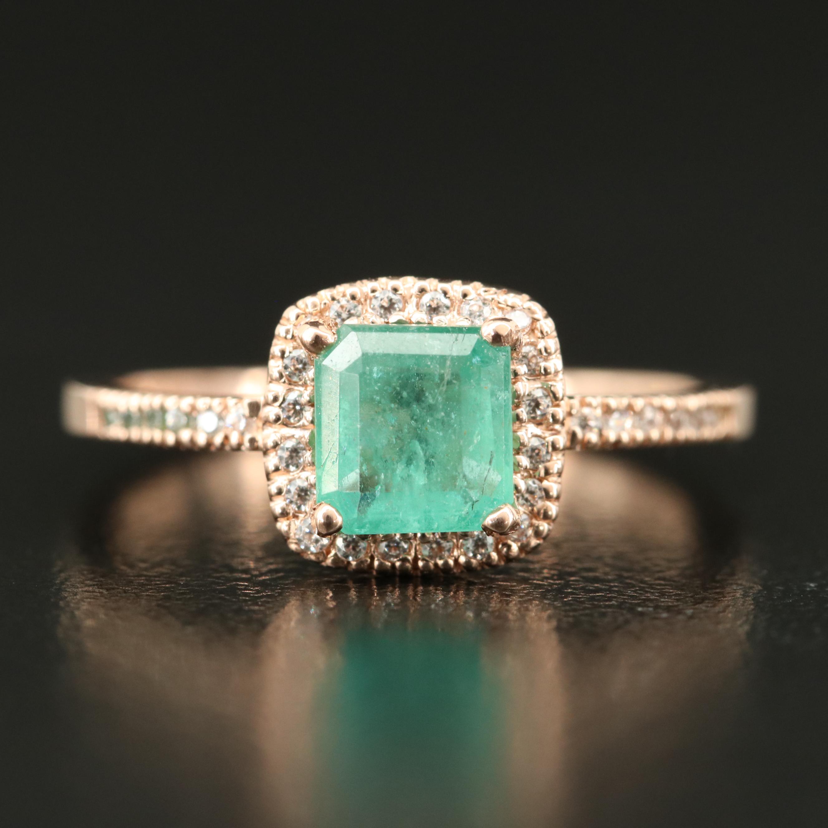 10K Rose Gold Emerald Ring