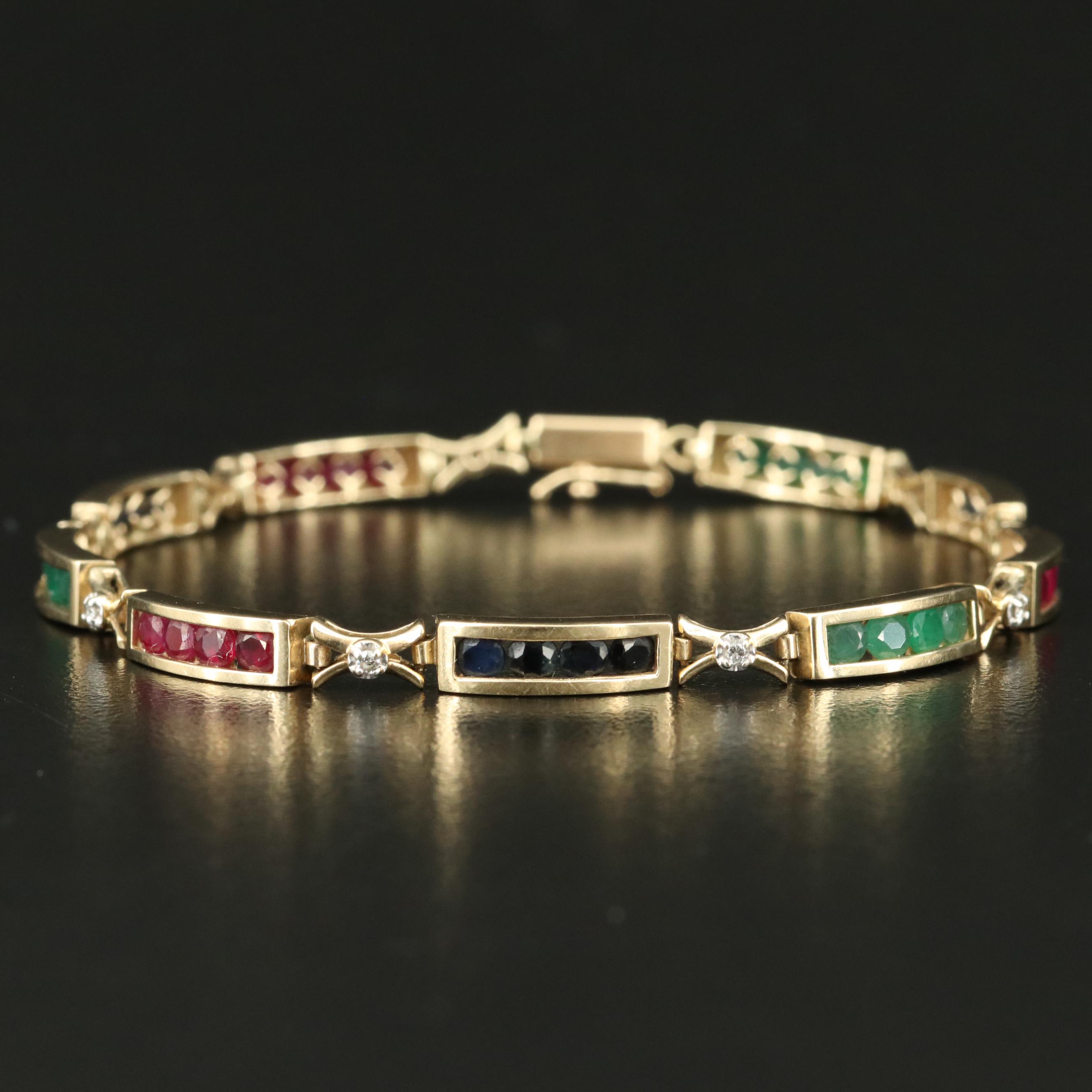 14K Sapphire, Ruby and Diamond Bracelet