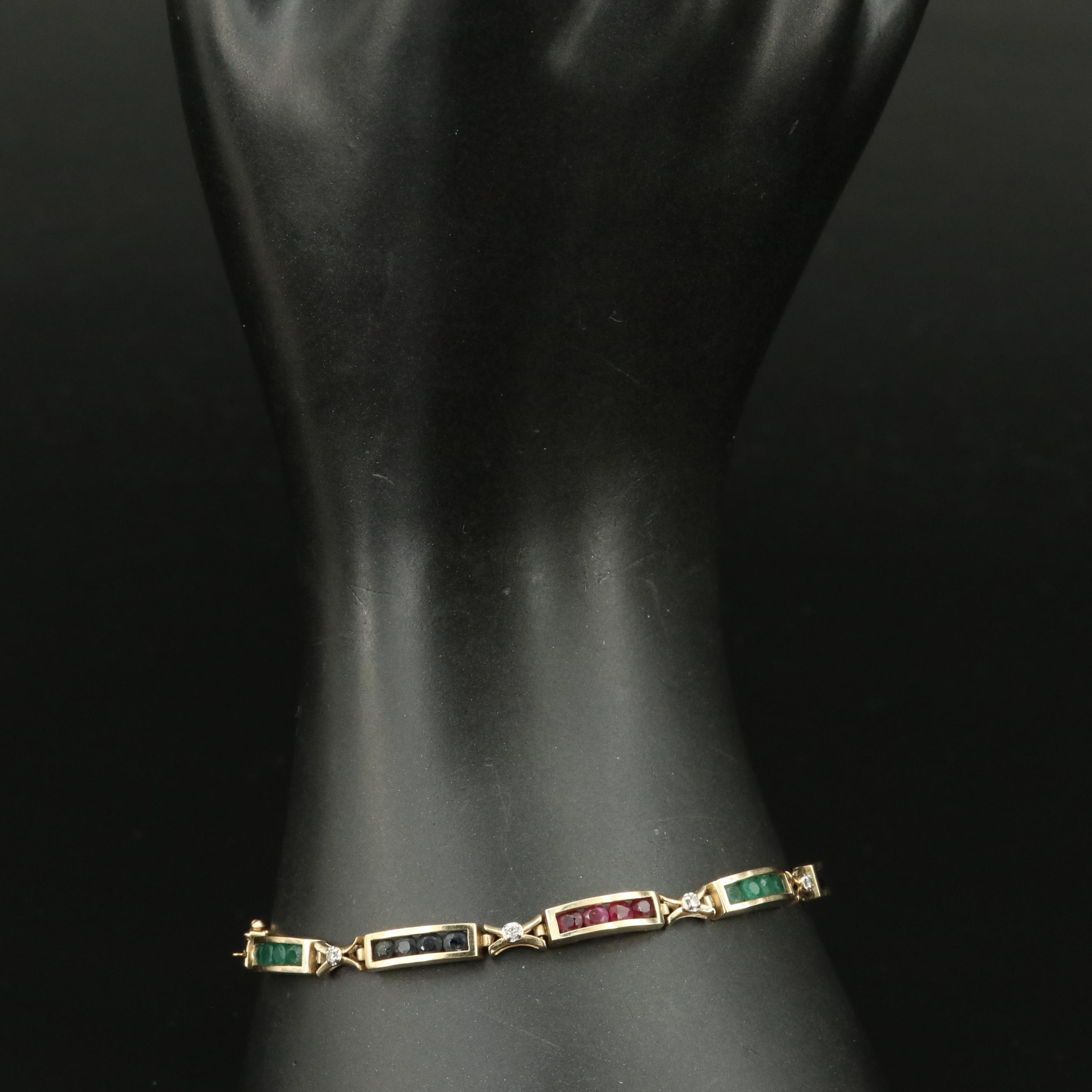 14K Sapphire, Ruby and Diamond Bracelet