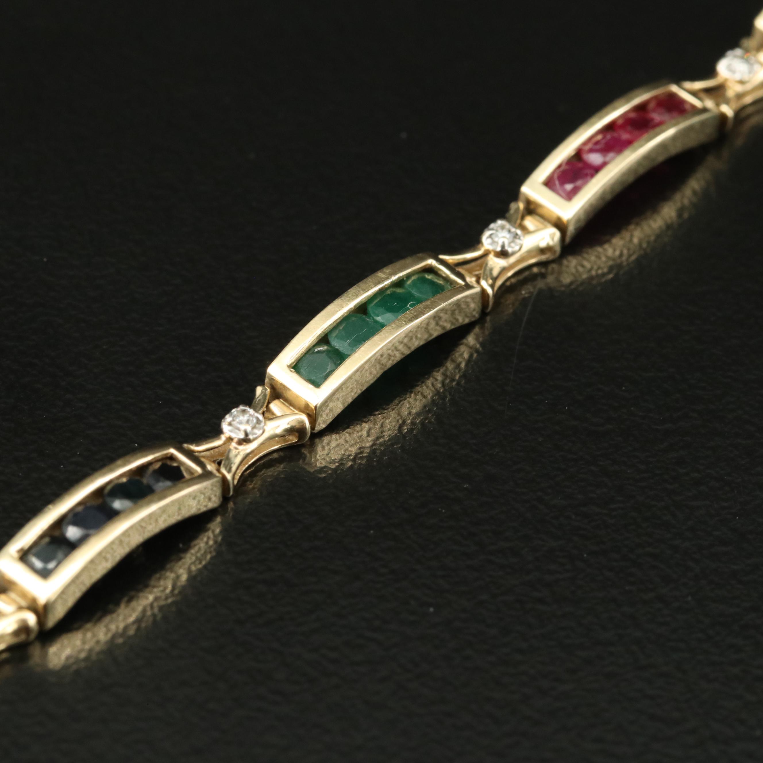 14K Sapphire, Ruby and Diamond Bracelet
