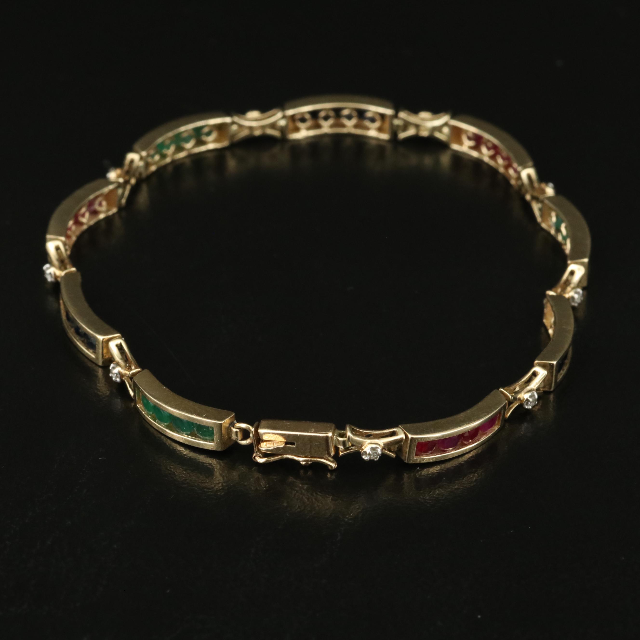 14K Sapphire, Ruby and Diamond Bracelet