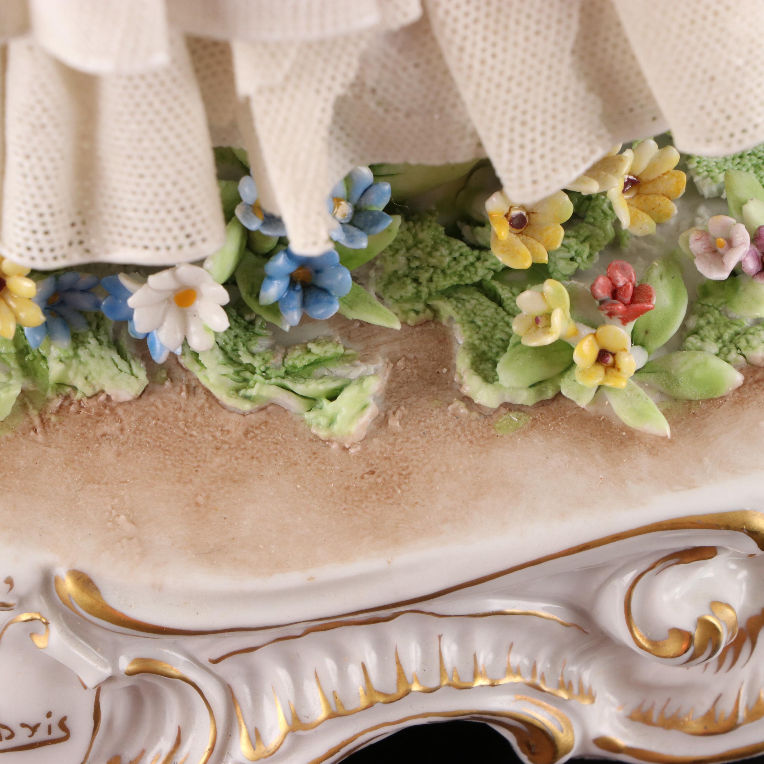 Luigi Fabris Dresden Style Lace Porcelain Figurine, Early to Mid-20th Century