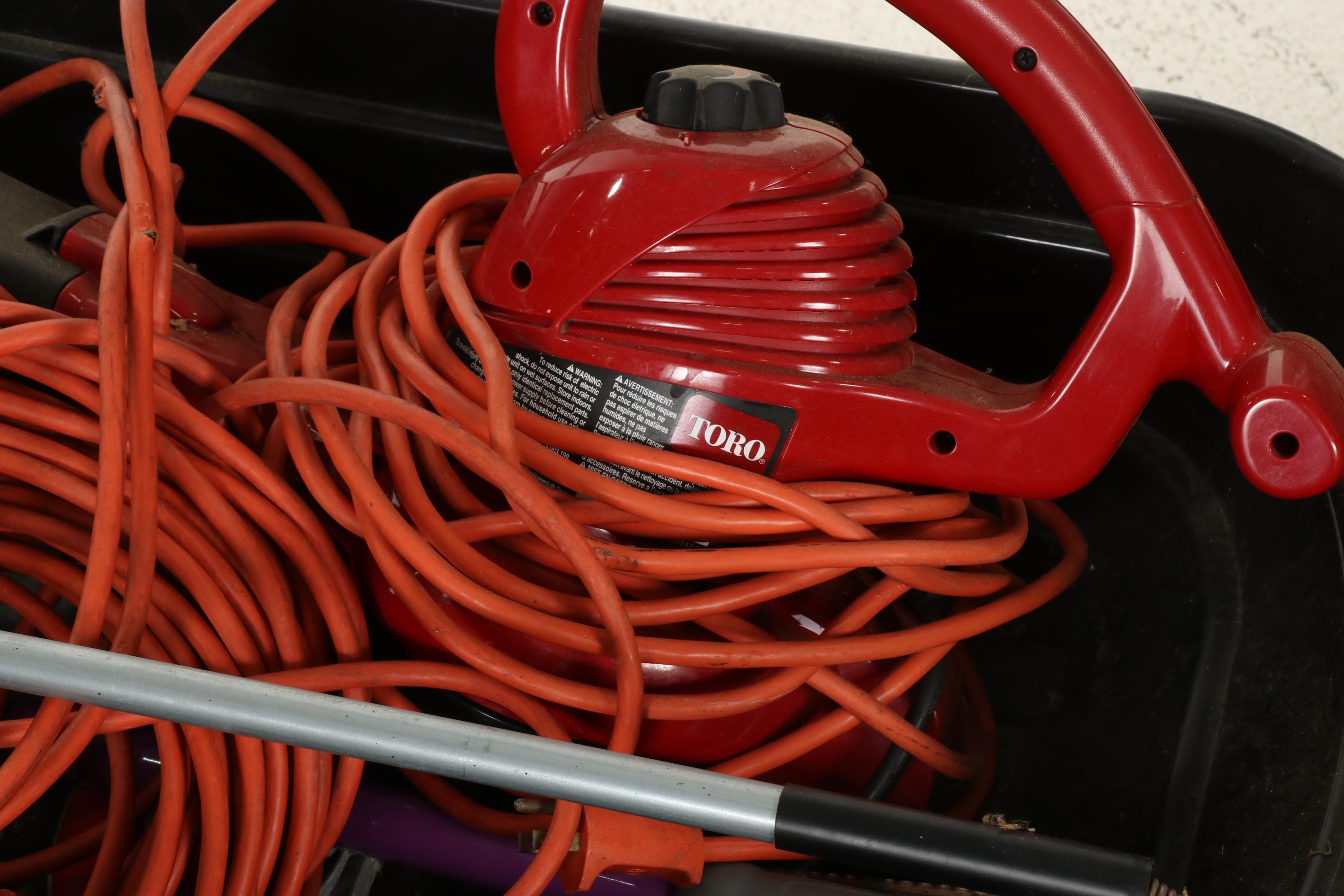 Gorilla Carts Garden Dump Cart With Toro Ultra Blower Vac and Extension Cord