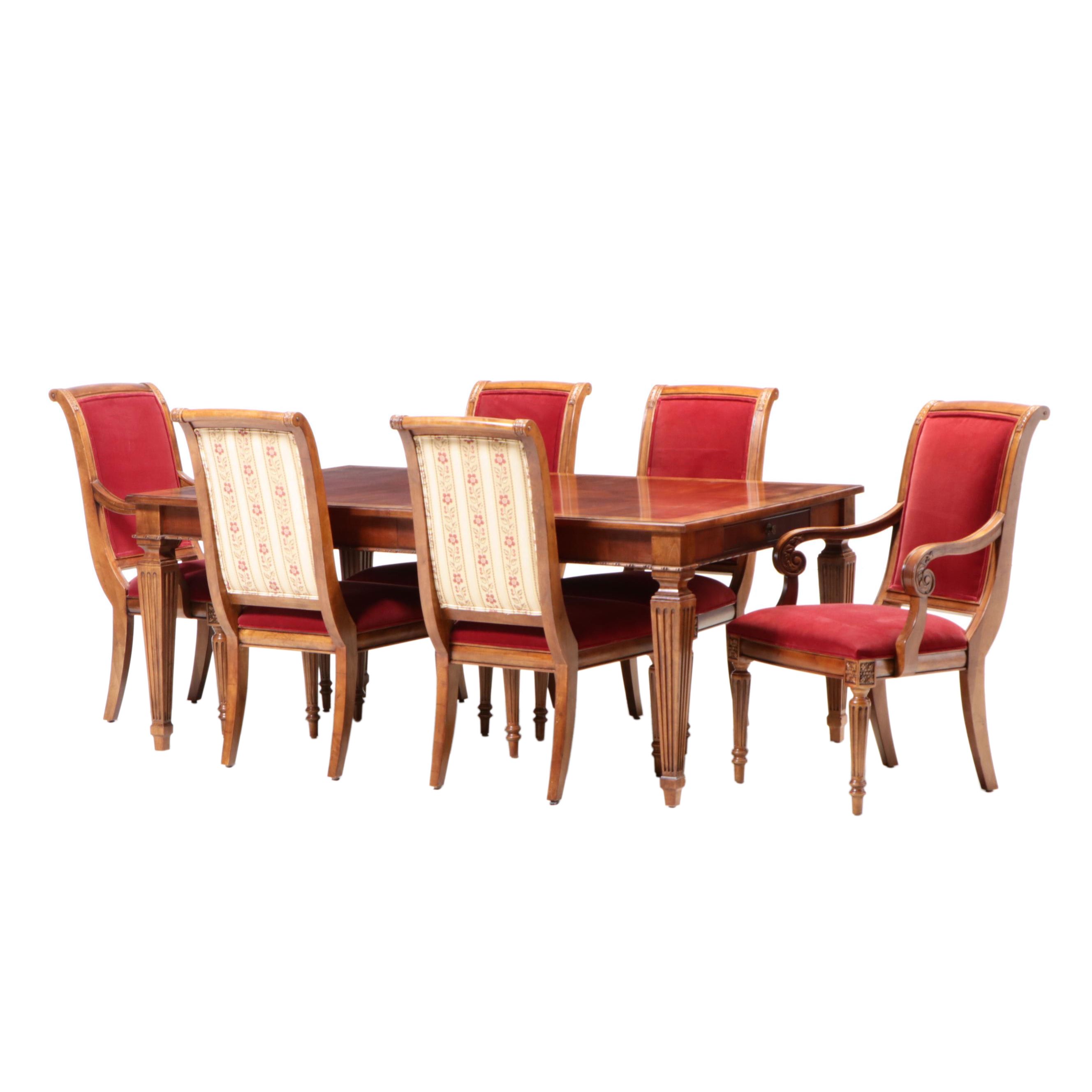 Seven-Piece Ethan Allen "Townhouse" Hardwood and Custom-Upholstered Dining Set