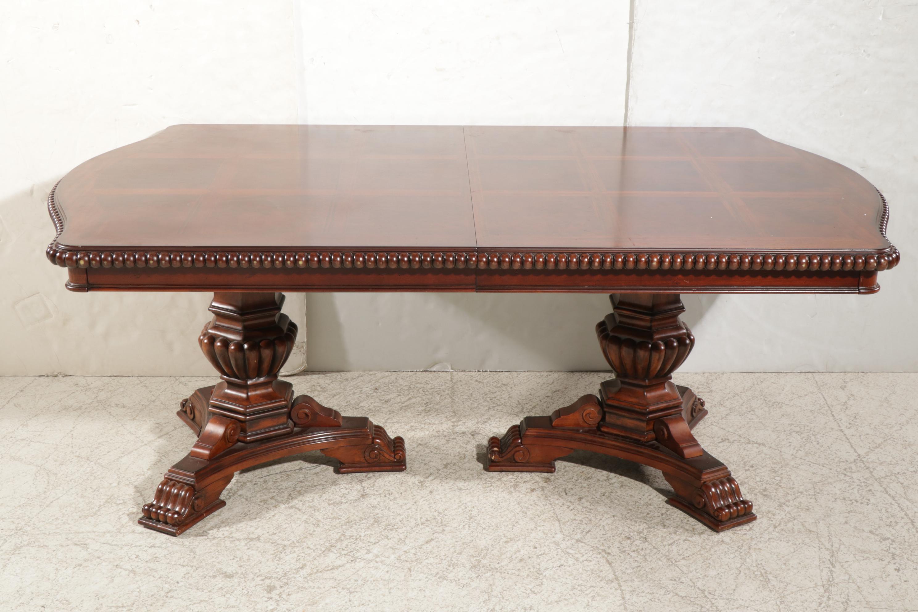 Villa Cortina Double Pedestal Dining Table with Parquetry Veneer Top