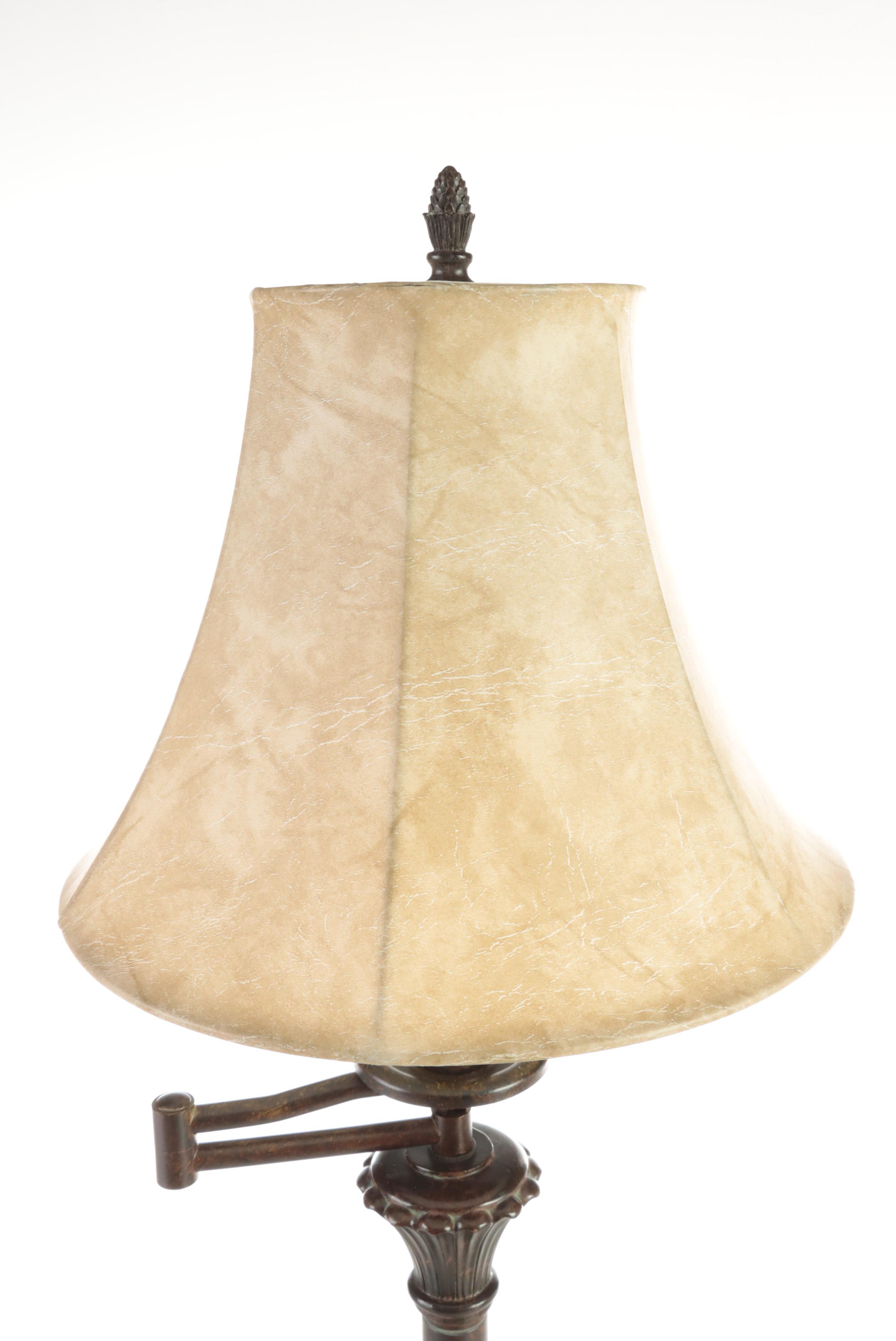 Patinated Metal and Molded Composite Swing-Arm Floor Lamp