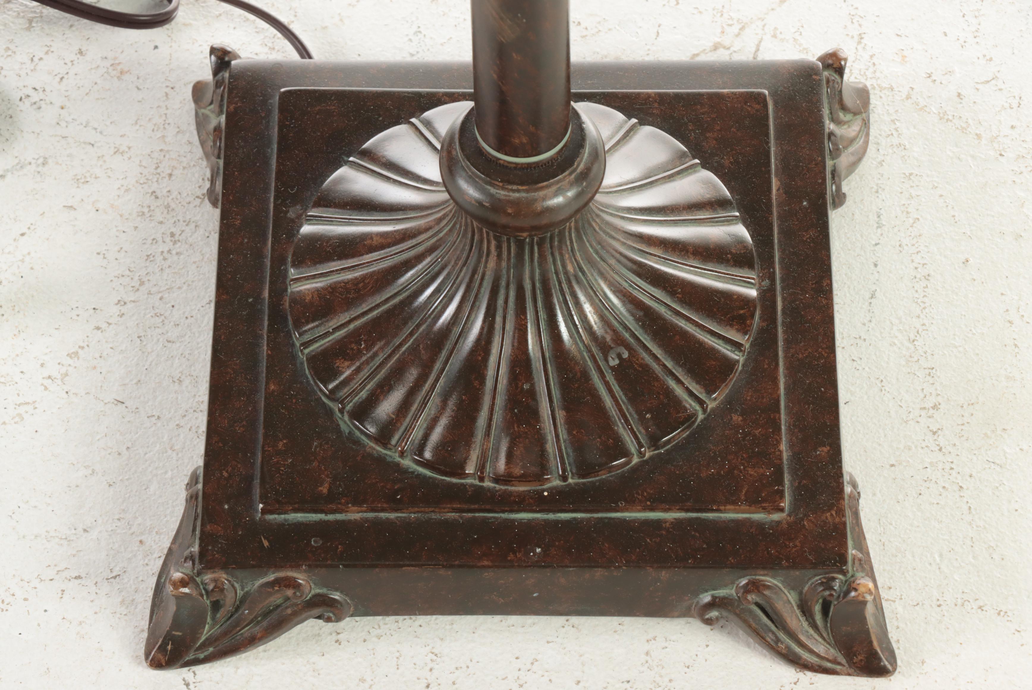 Patinated Metal and Molded Composite Swing-Arm Floor Lamp