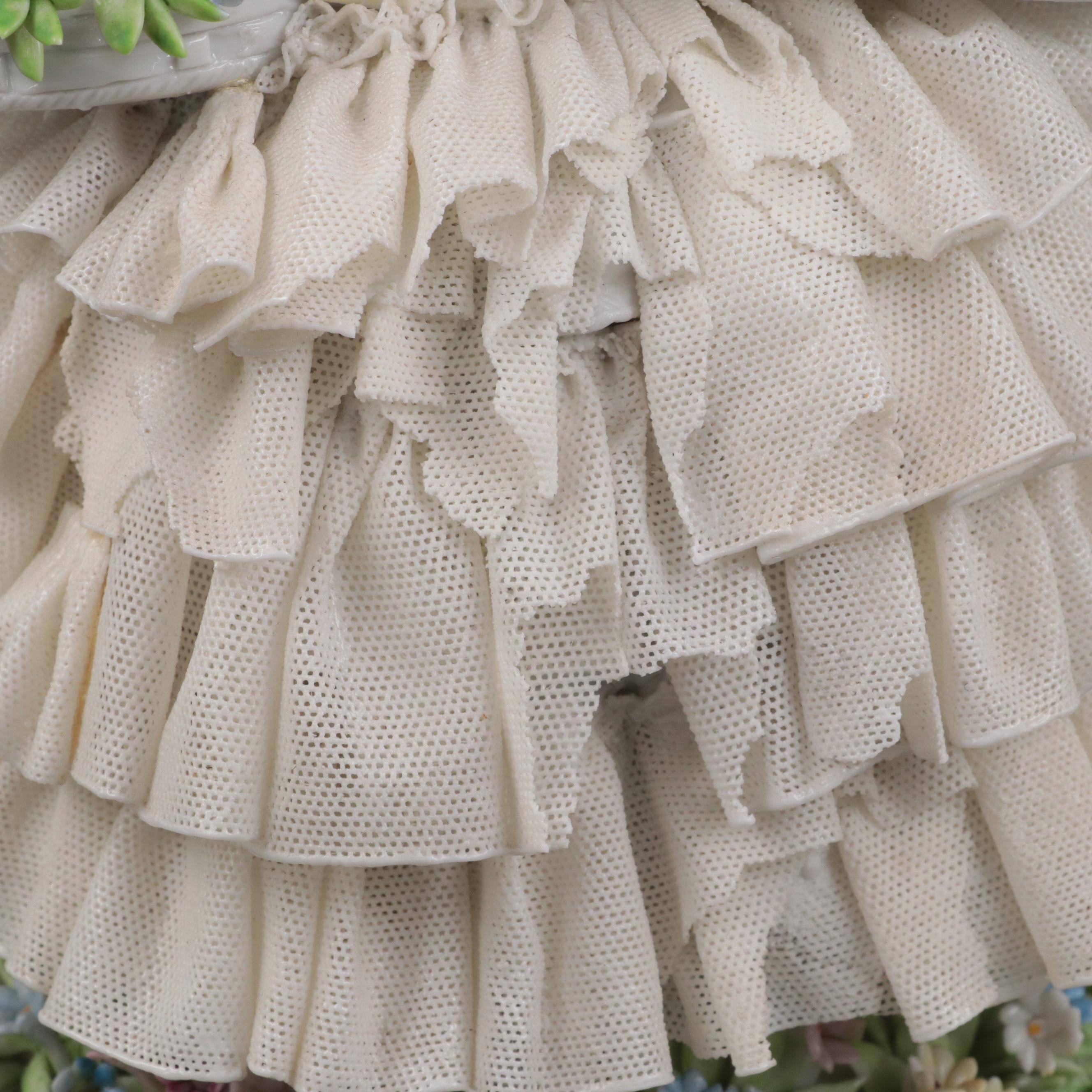 Luigi Fabris Dresden Style Lace Porcelain Figurine, Early to Mid-20th Century