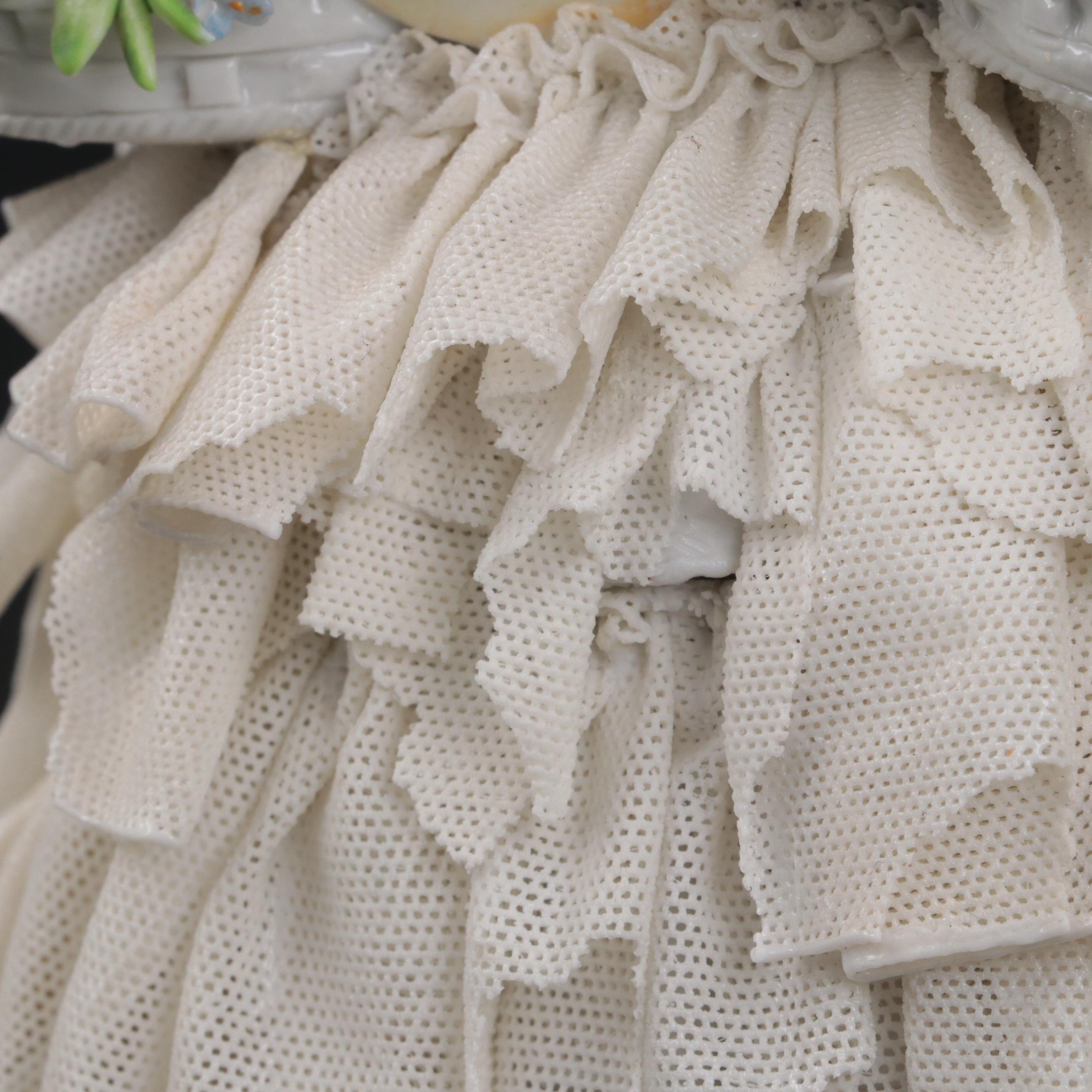 Luigi Fabris Dresden Style Lace Porcelain Figurine, Early to Mid-20th Century