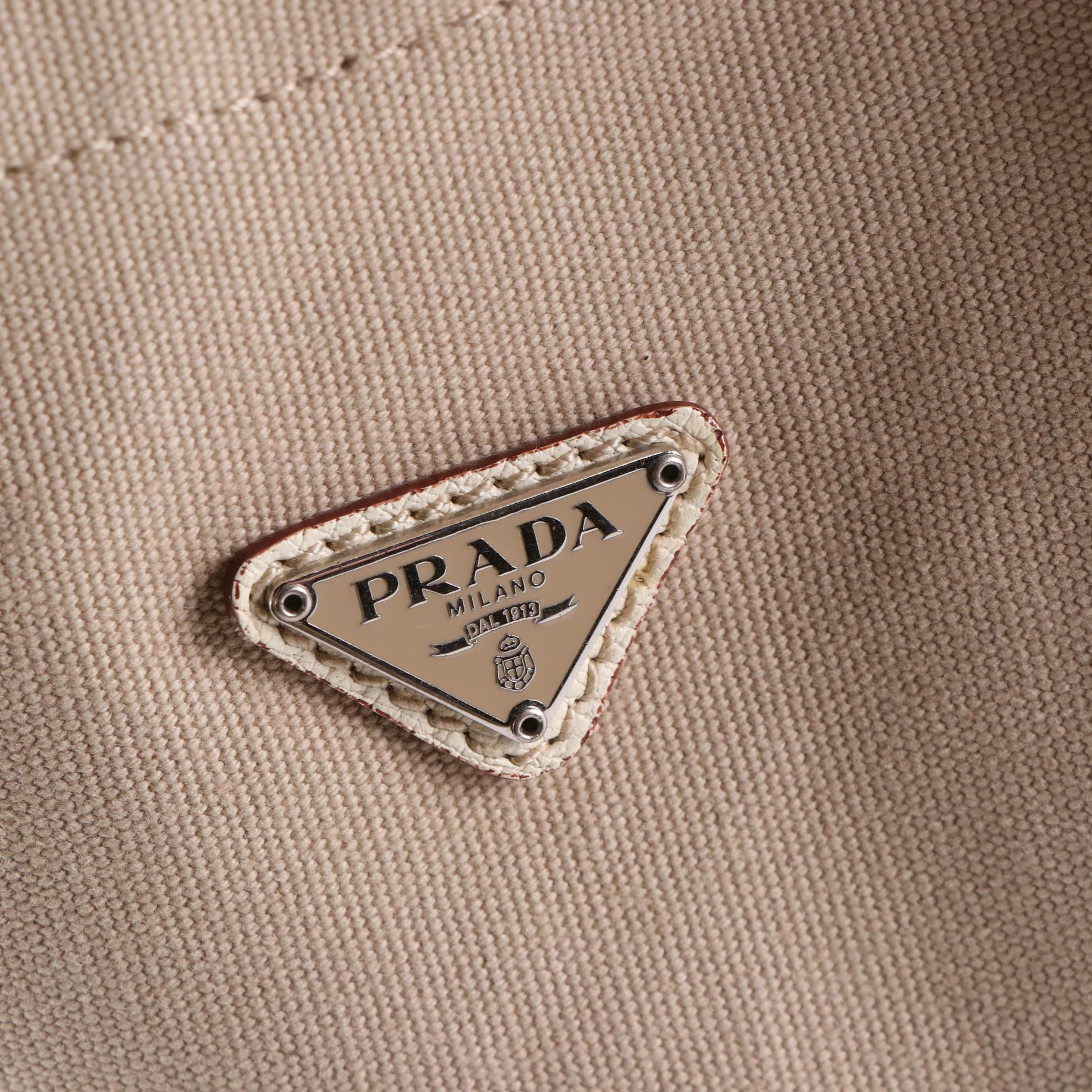 Prada Slim Shoulder Tote in Canvas with Leather Trim