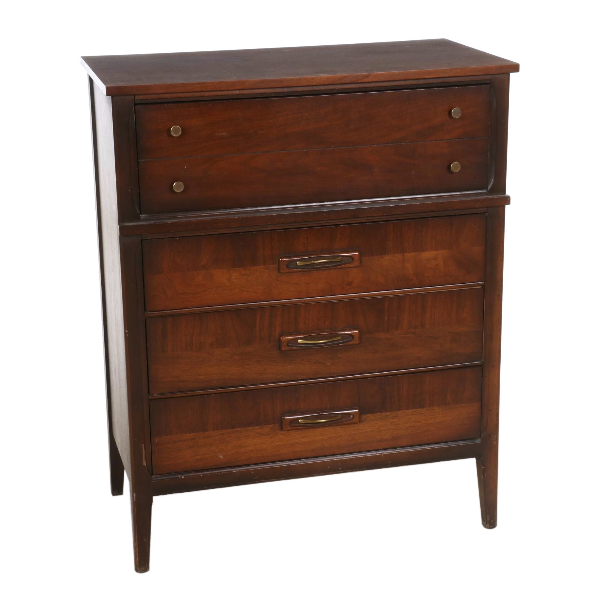Mid Century Modern Style Walnut Finish Chest of Drawers