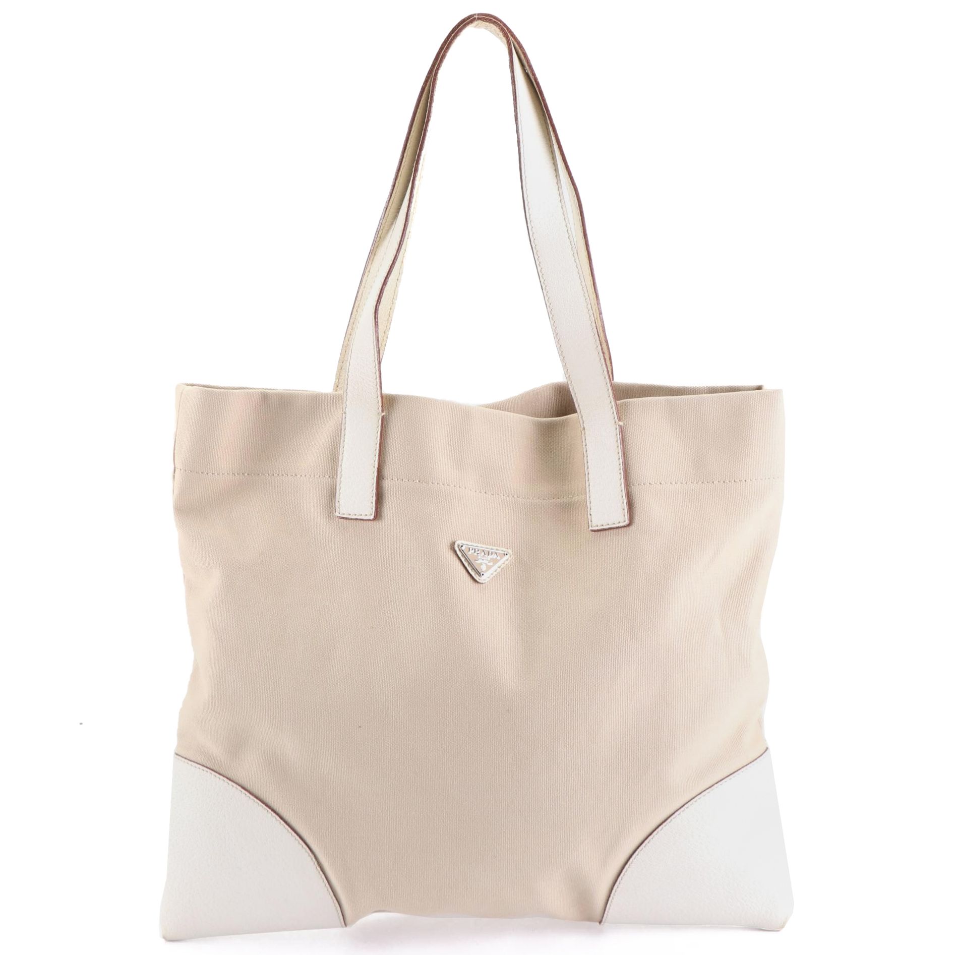 Prada Slim Shoulder Tote in Canvas with Leather Trim