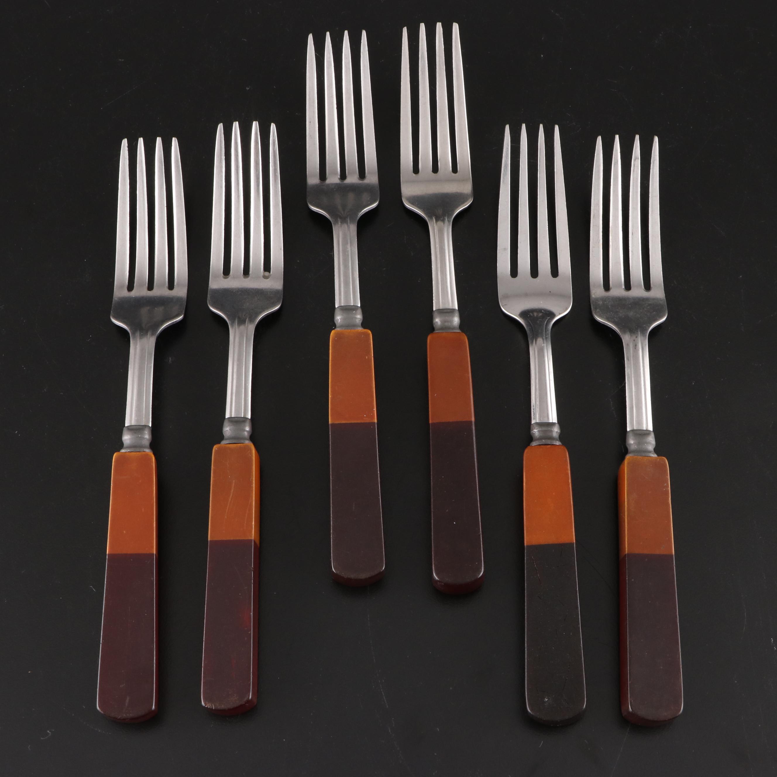 Bakelite Handled and Stainless Steel Flatware and Serving Utensils