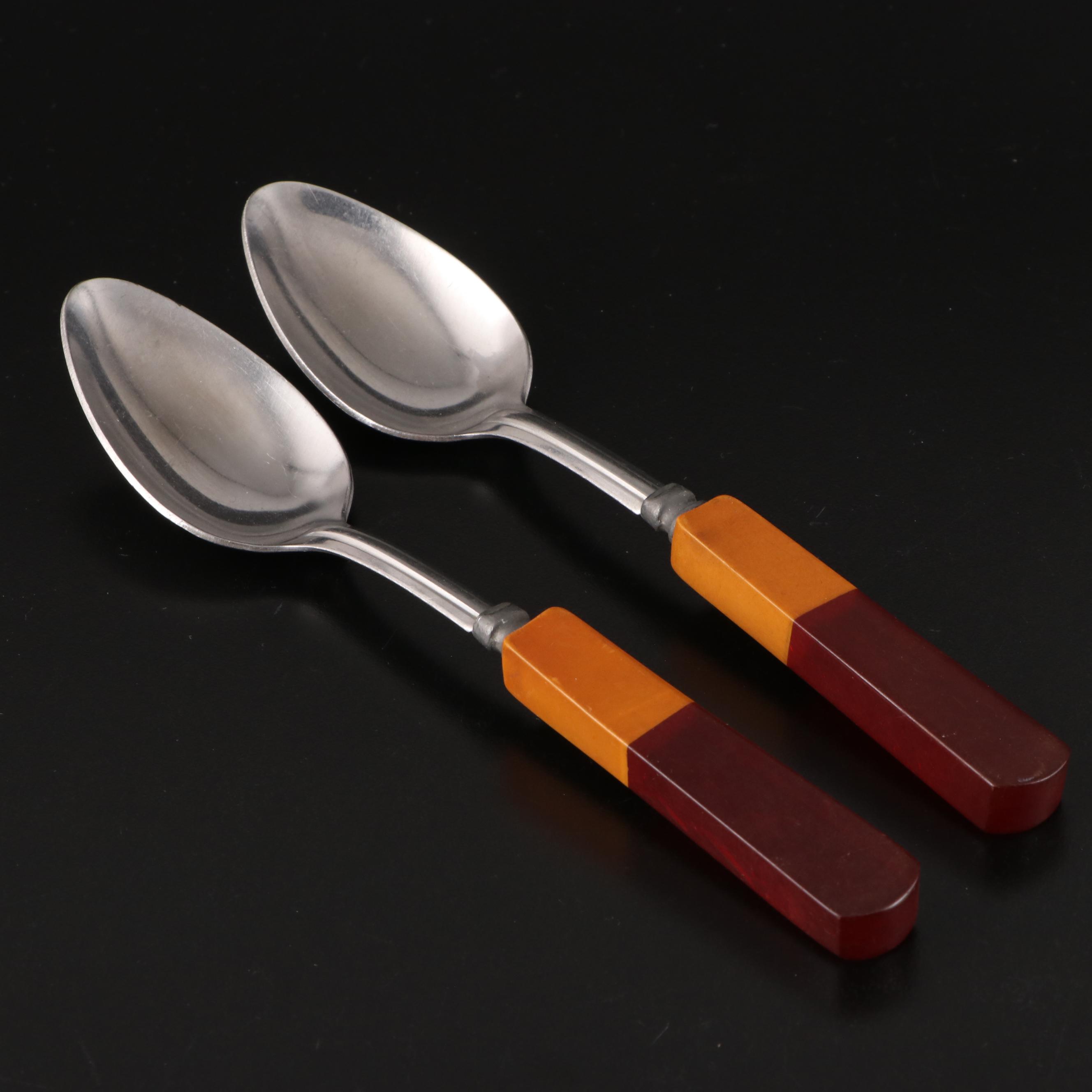 Bakelite Handled and Stainless Steel Flatware and Serving Utensils