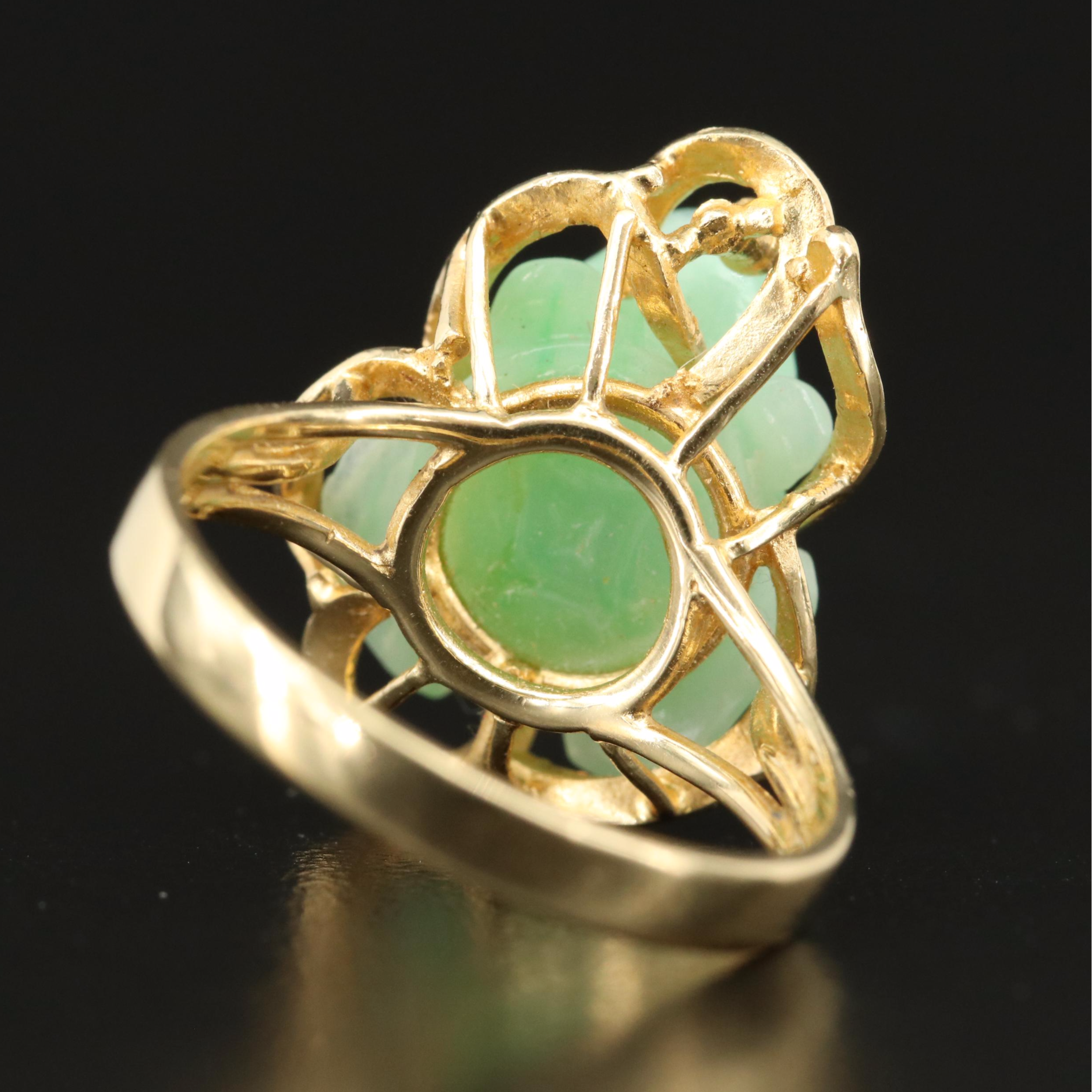 Vintage Chinese 14K Carved Jadiete Feng Sui Frog Ring