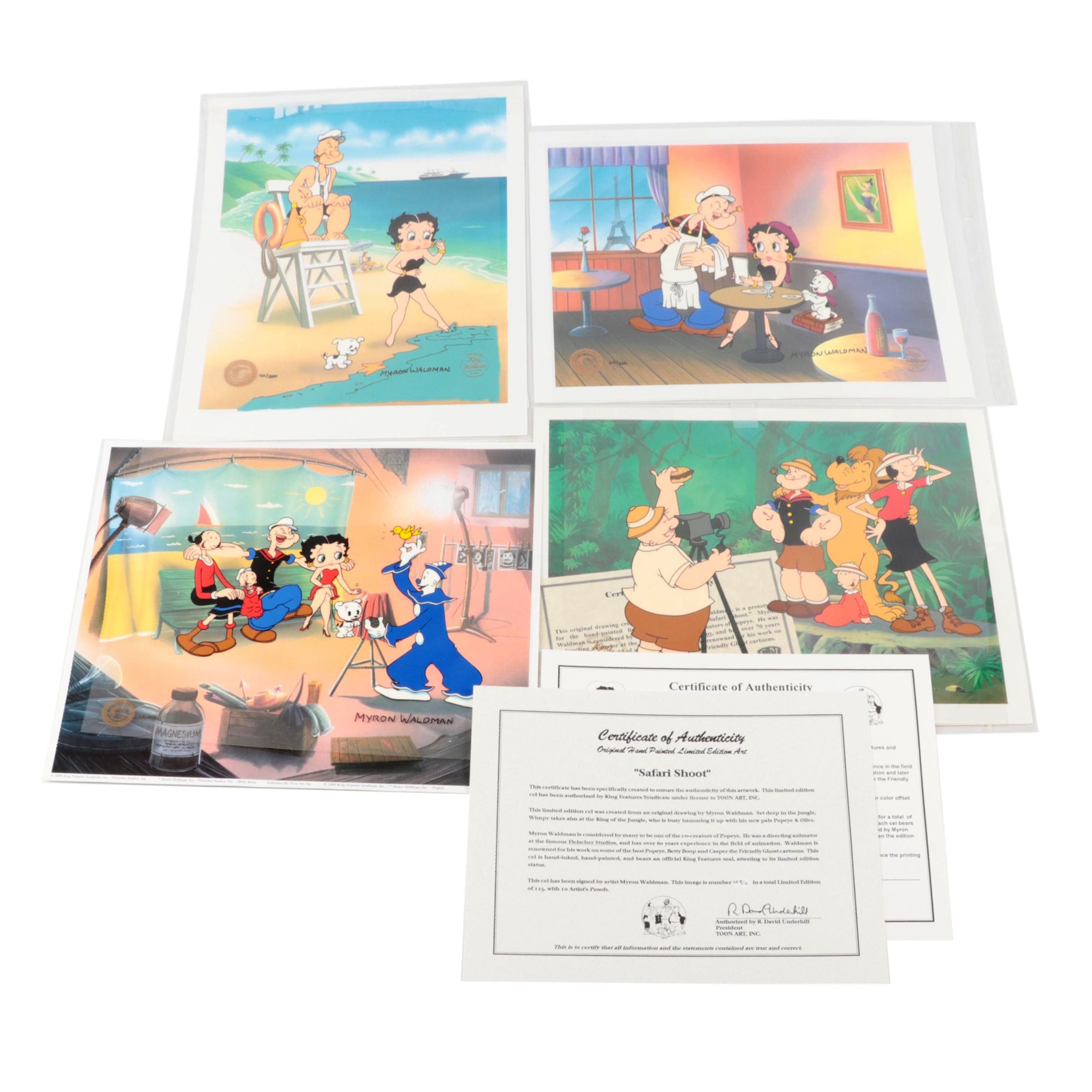 Limited Edition Myron Waldman Cels Featuring Popeye, Betty Boop, and More