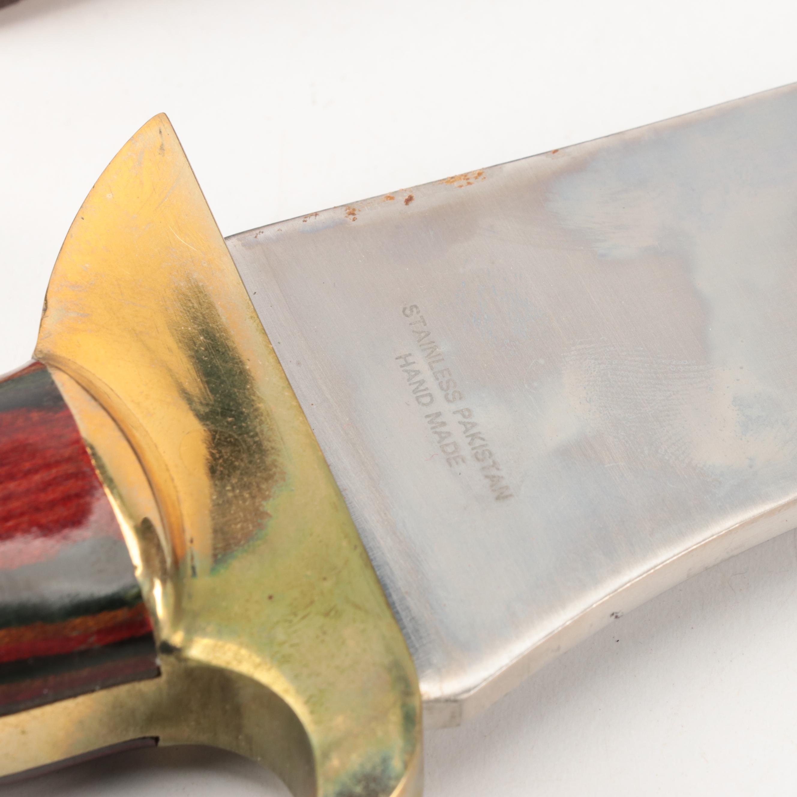 Old Smokey Cat's Eye Stainless Steel Machete Knife with Leather Scabbard