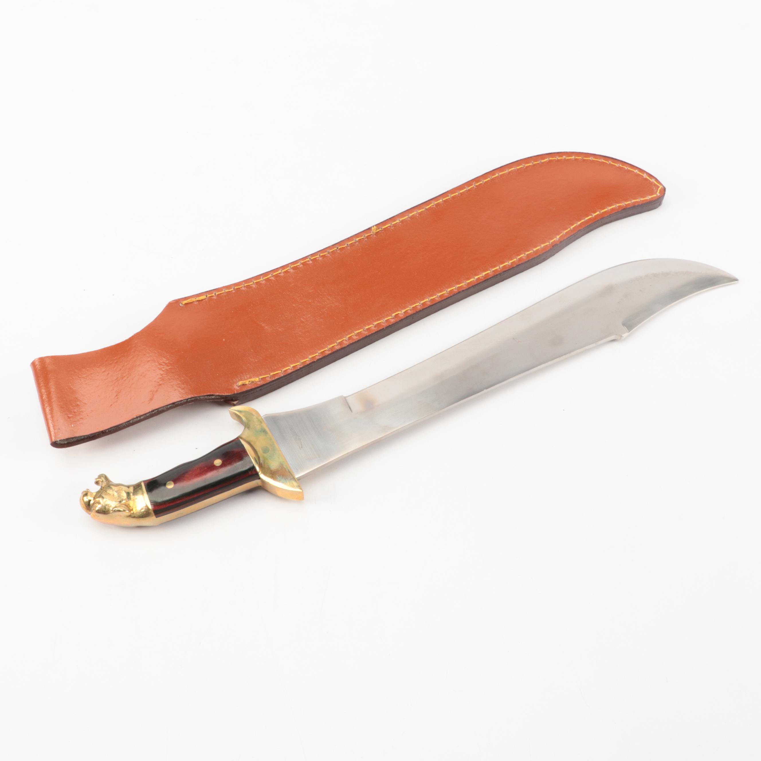 Old Smokey Cat's Eye Stainless Steel Machete Knife with Leather Scabbard