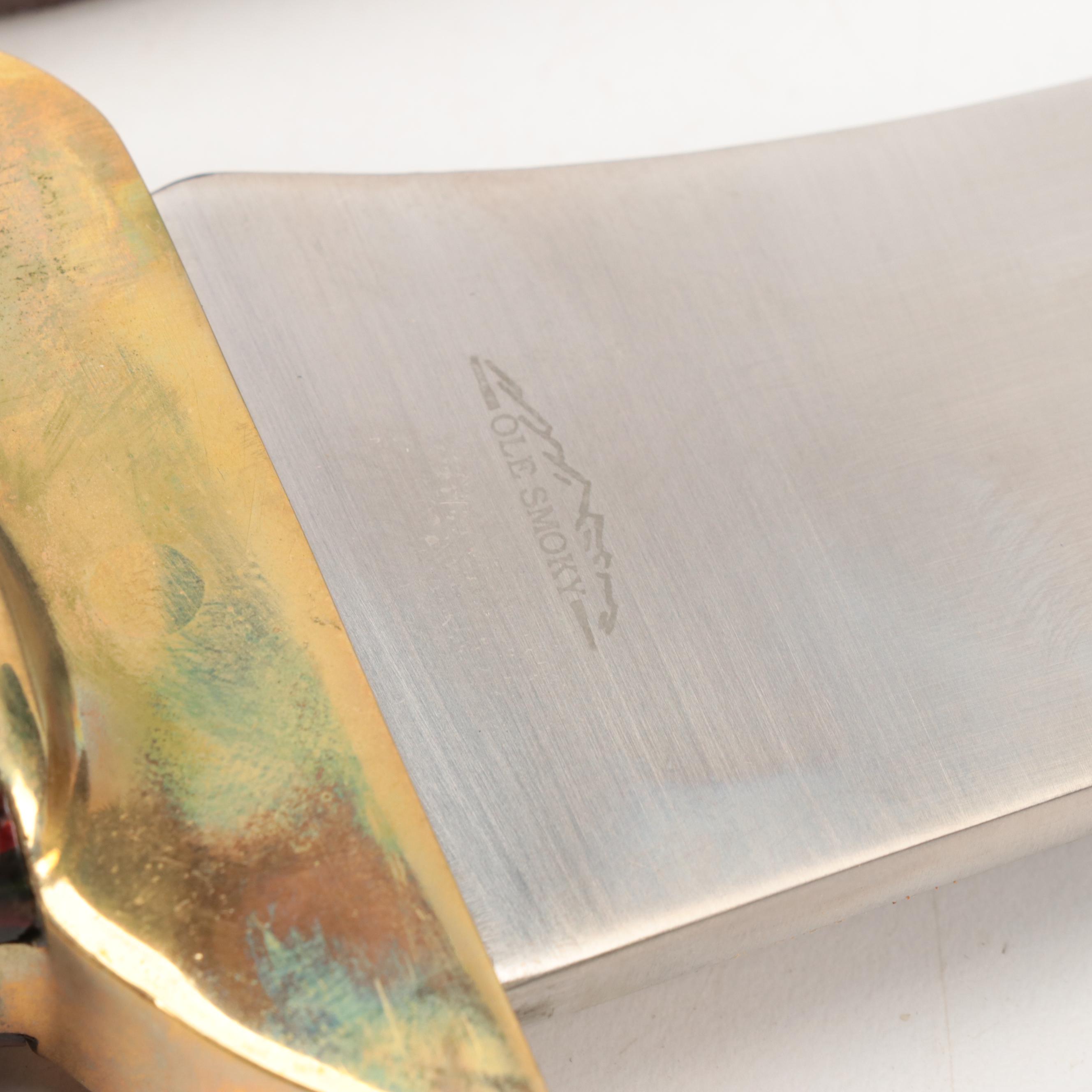 Old Smokey Cat's Eye Stainless Steel Machete Knife with Leather Scabbard