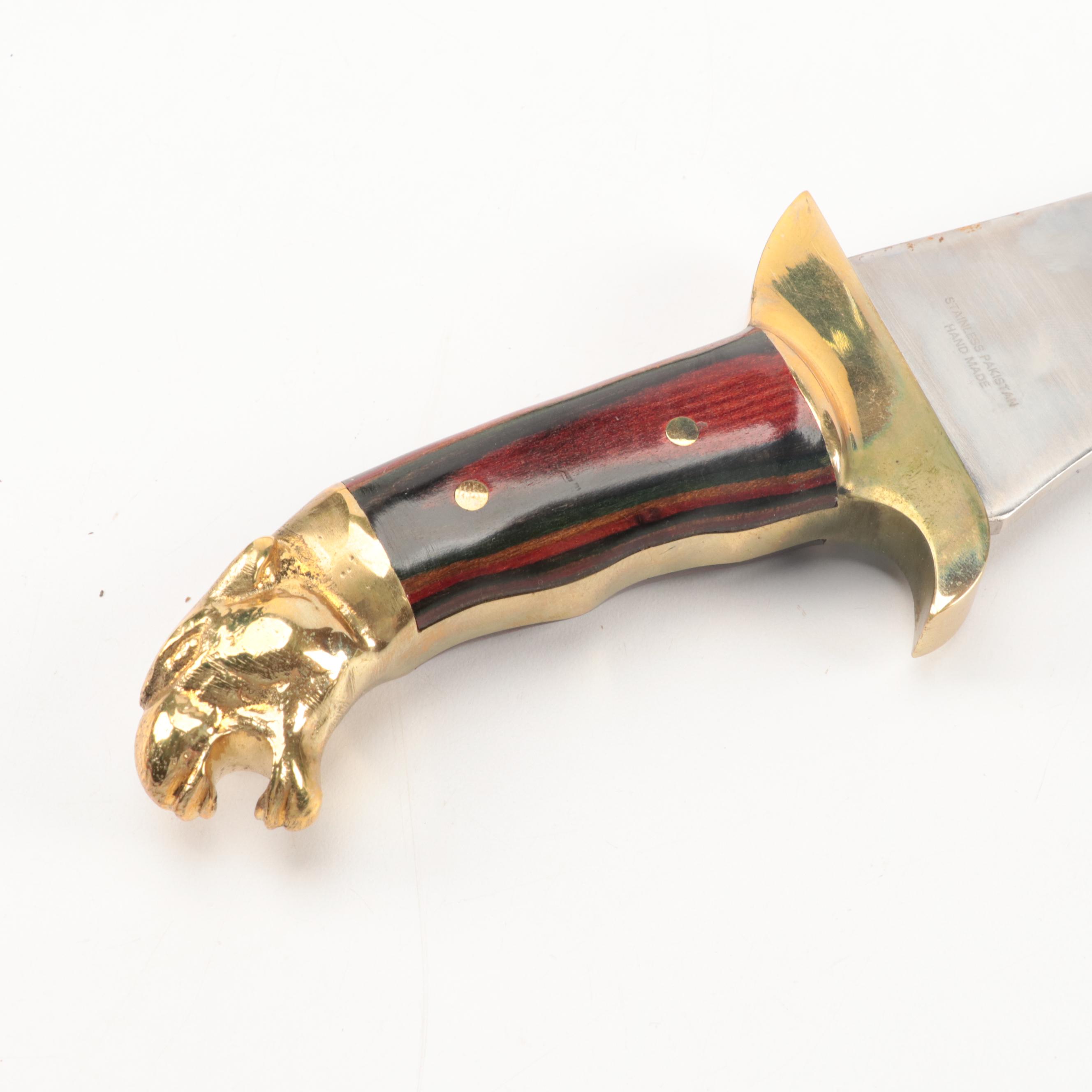 Old Smokey Cat's Eye Stainless Steel Machete Knife with Leather Scabbard