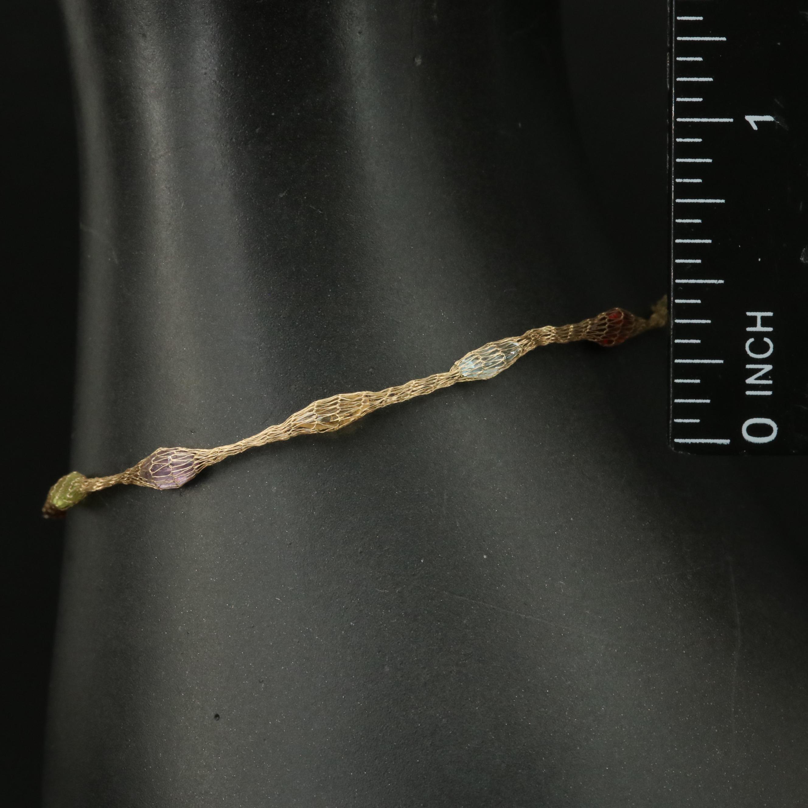 14K Amethyst, Citrine and Peridot Caged Mesh Station Bracelet