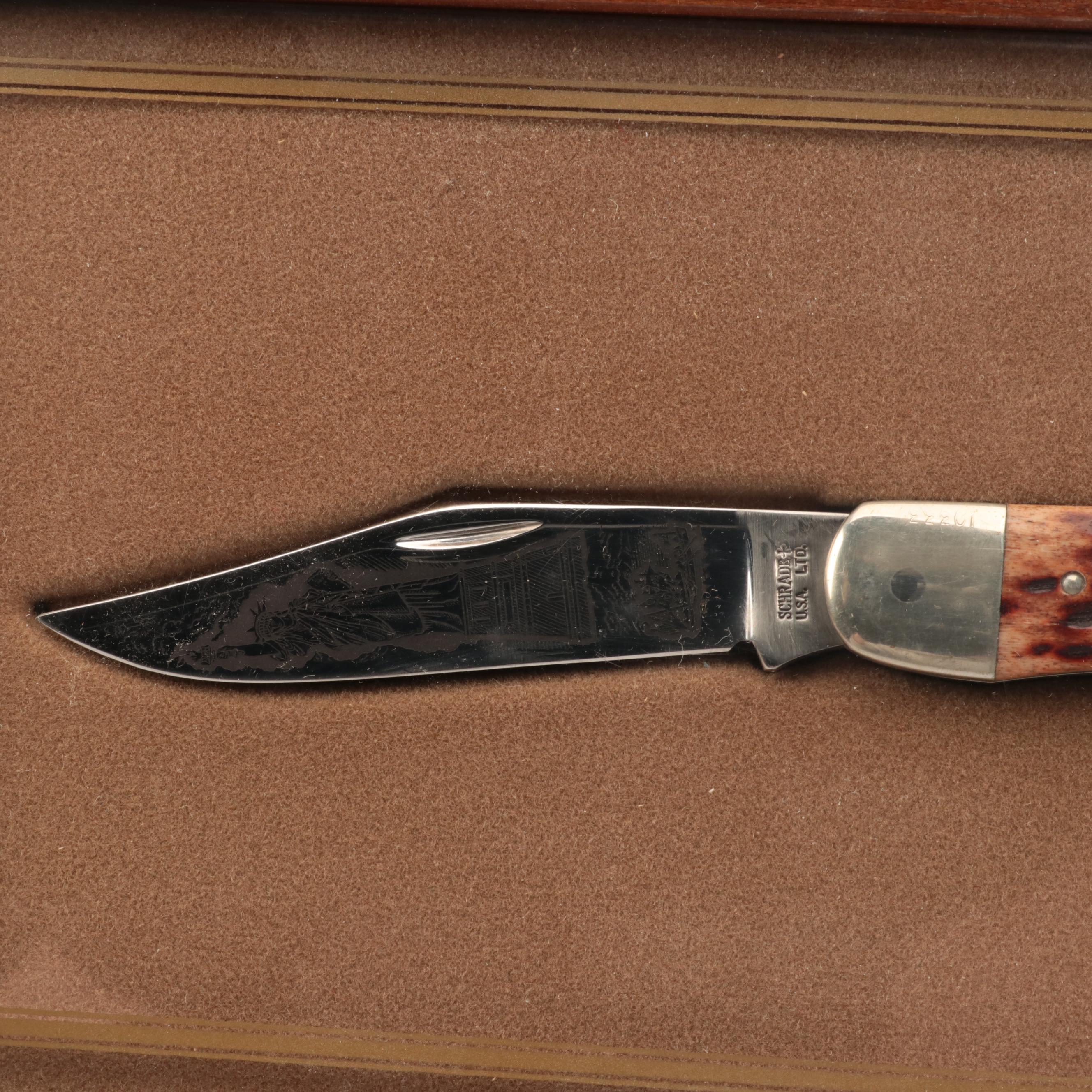 Schrade Statue of Liberty Antler Handled Folding Knife