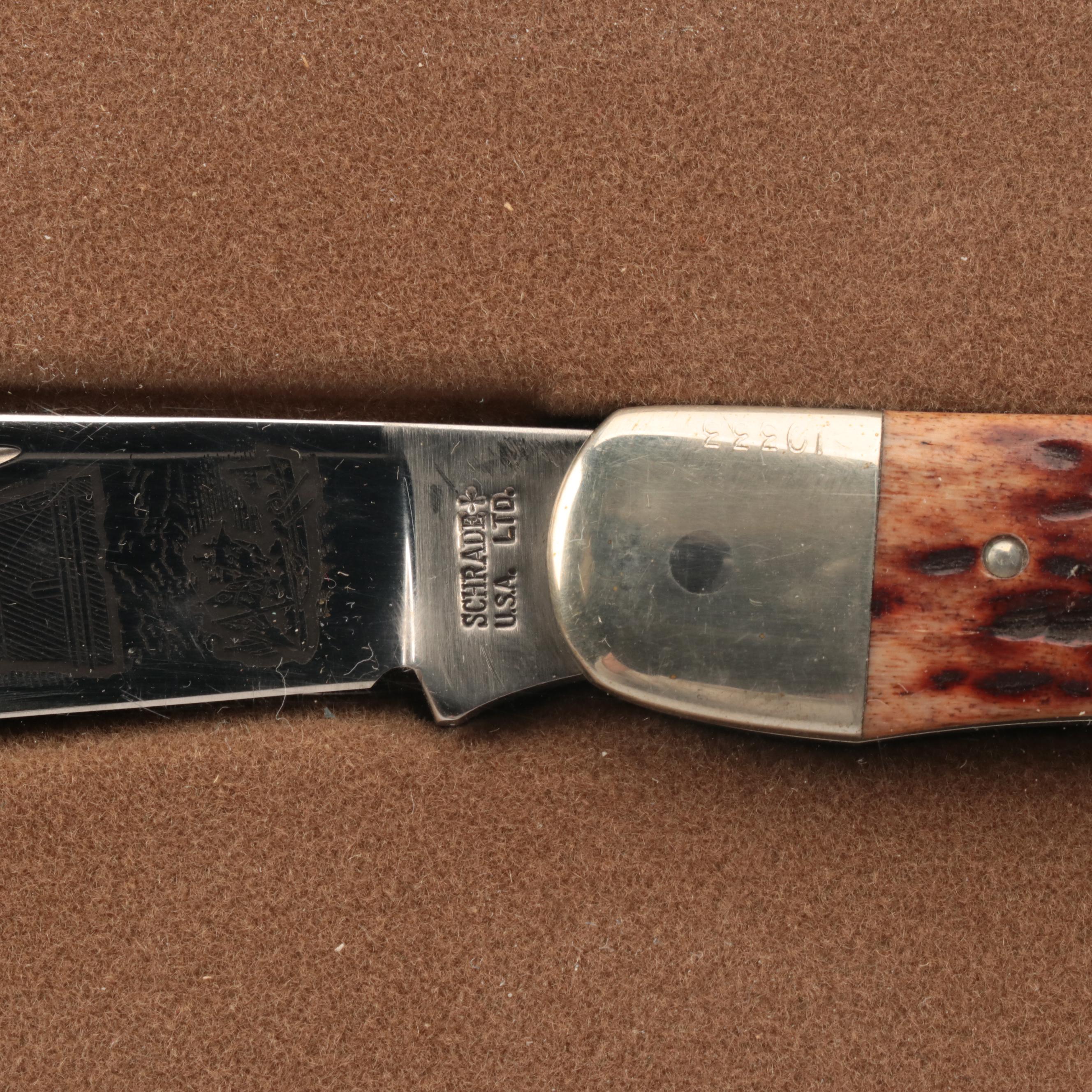 Schrade Statue of Liberty Antler Handled Folding Knife